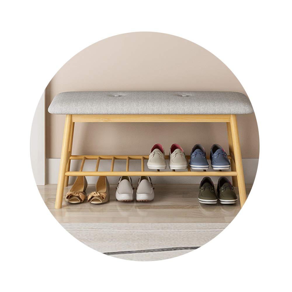 NAN Liang Nordic Shoe Rack - Bamboo Shoe Cabinet with Sponge Pad, Wooden Shoe Storage Bench for Hallway, Porch, Entryway (84x30x45cm, Gray/Walnut) - Perfect for Small Spaces & Organizing Shoes Neatly