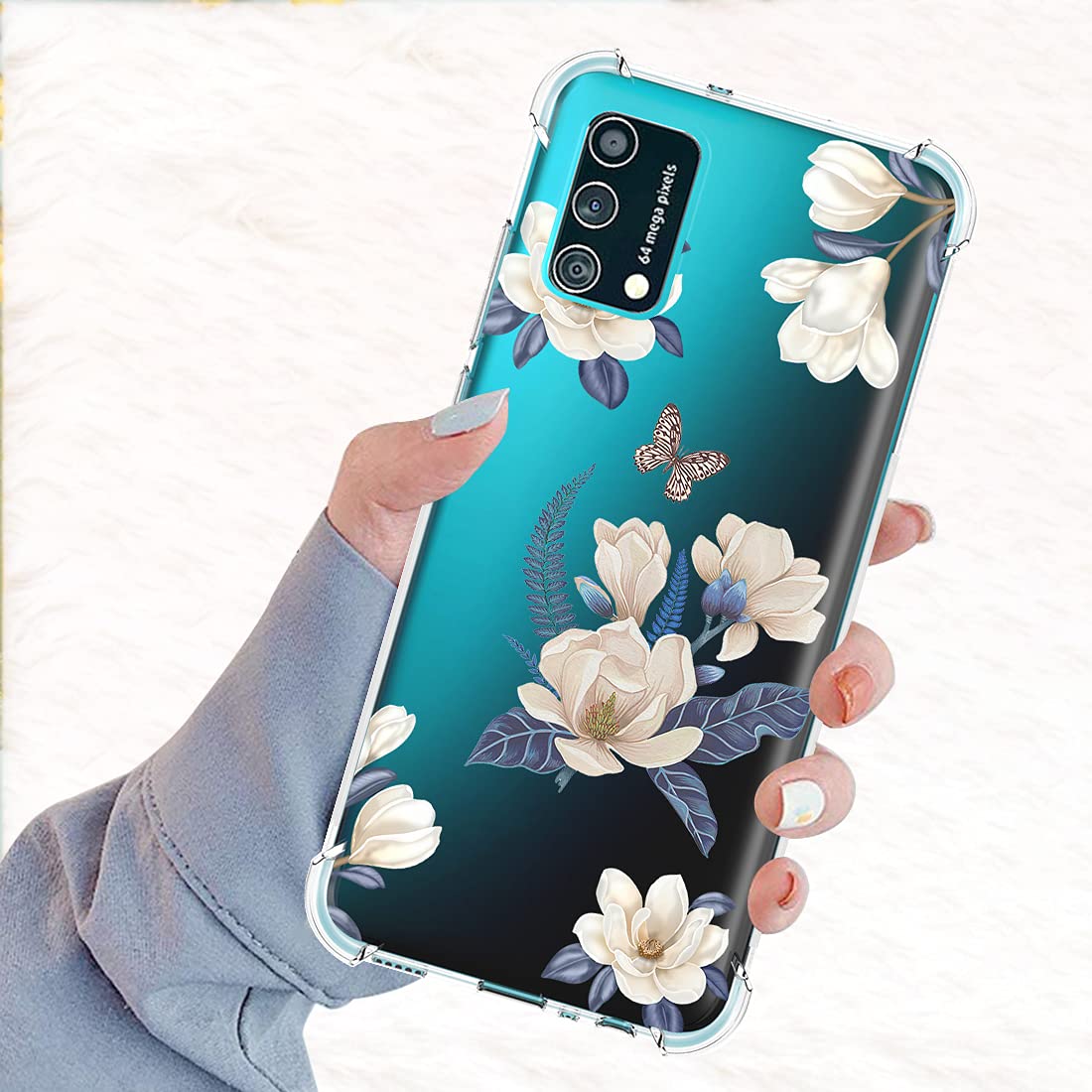 **Samsung Galaxy A02S Phone Case for Women - Cute Clear Slim Shockproof TPU Rubber Cover with Floral Design, Protective Soft Flexible Case (White Flower) - Perfect for Daily Use, Work & Travel**