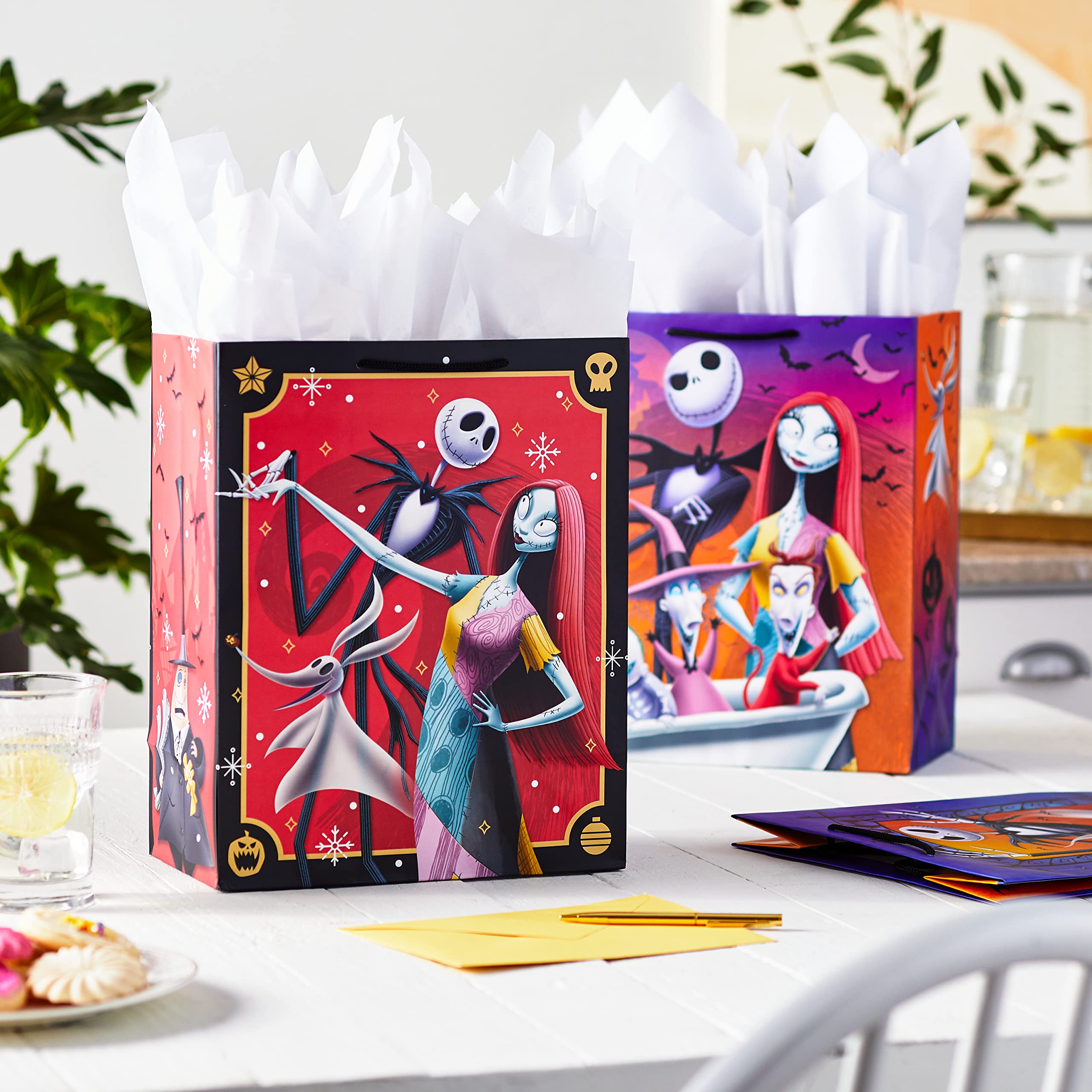 Hallmark Nightmare Before Christmas Wrapping Paper & Gift Bags Set - 12 Sheets & 3 Bags for Halloween, Christmas, Birthday Gifts - Perfect for Holiday Parties, Gift Exchanges & Themed Celebrations