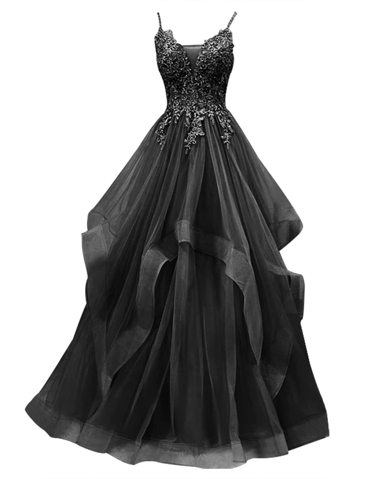 Elegant Lace Prom Dresses for Women - Long Formal Evening Gowns with Ruffles & Tulle Skirt for Homecoming, Ball, Wedding & Special Occasions