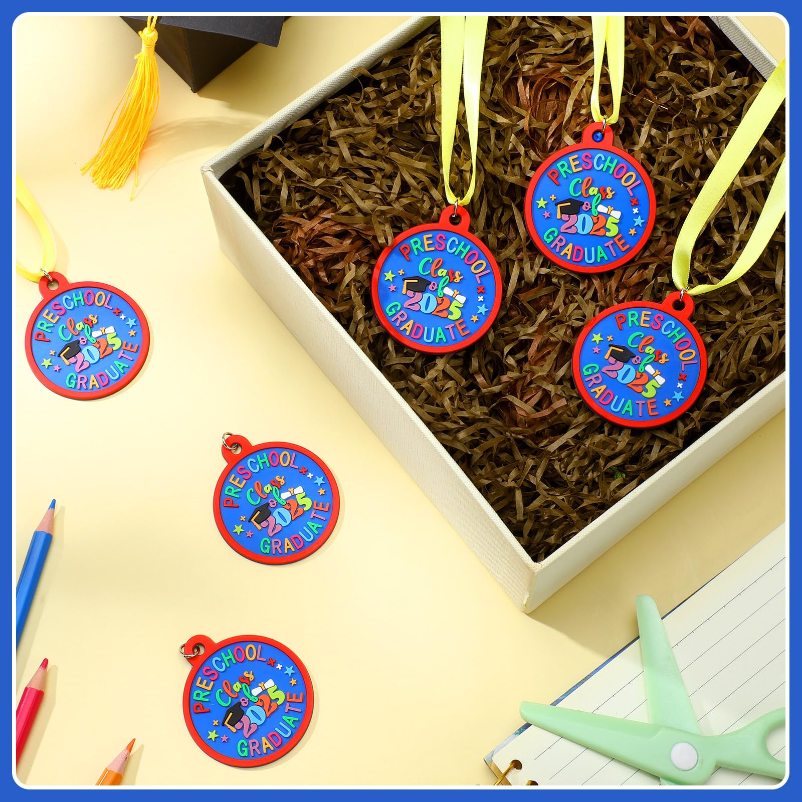 24 Pcs Kindergarten Graduation Medals for Kids - Preschool Graduation Award Medals with Yellow Ribbon - 2 Inch Student Graduation Party Favors - Perfect for Preschool Ceremonies, End of Year Celebrations & Graduation Gifts