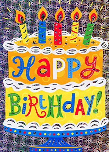 Colorful Orange & Yellow Birthday Cake Holographic Foil Greeting Card for Kids - Perfect for Children's Birthday Parties & Celebrations