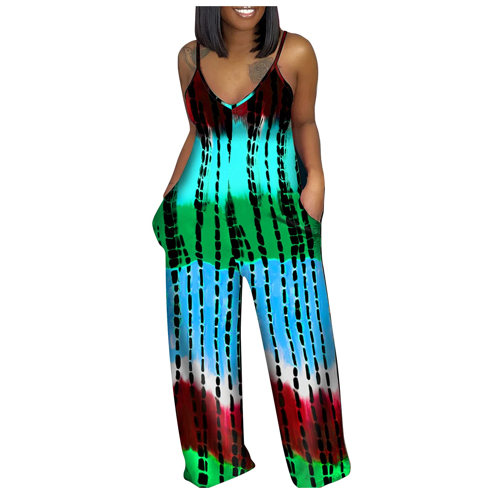 AAZJSS Women's Tie Dye Jumpsuit with Train - Elegant Formal Evening Dress for Wedding Guest, Party & Special Occasions | Sexy Romper for Night Out, Cocktail Events & Date Nights