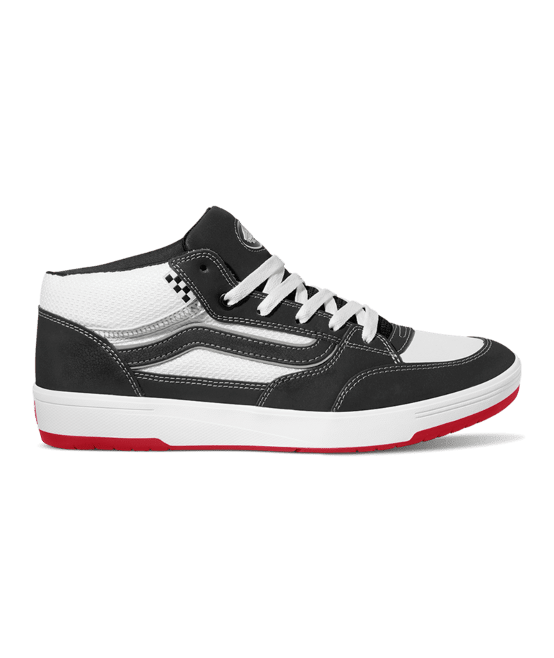VANS Skate Zahba Mid Shoes for Men & Women - Black/White/Red Skateboarding Sneakers | Durable Canvas & Vulcanized Rubber for Street Style & Skate Park Performance
