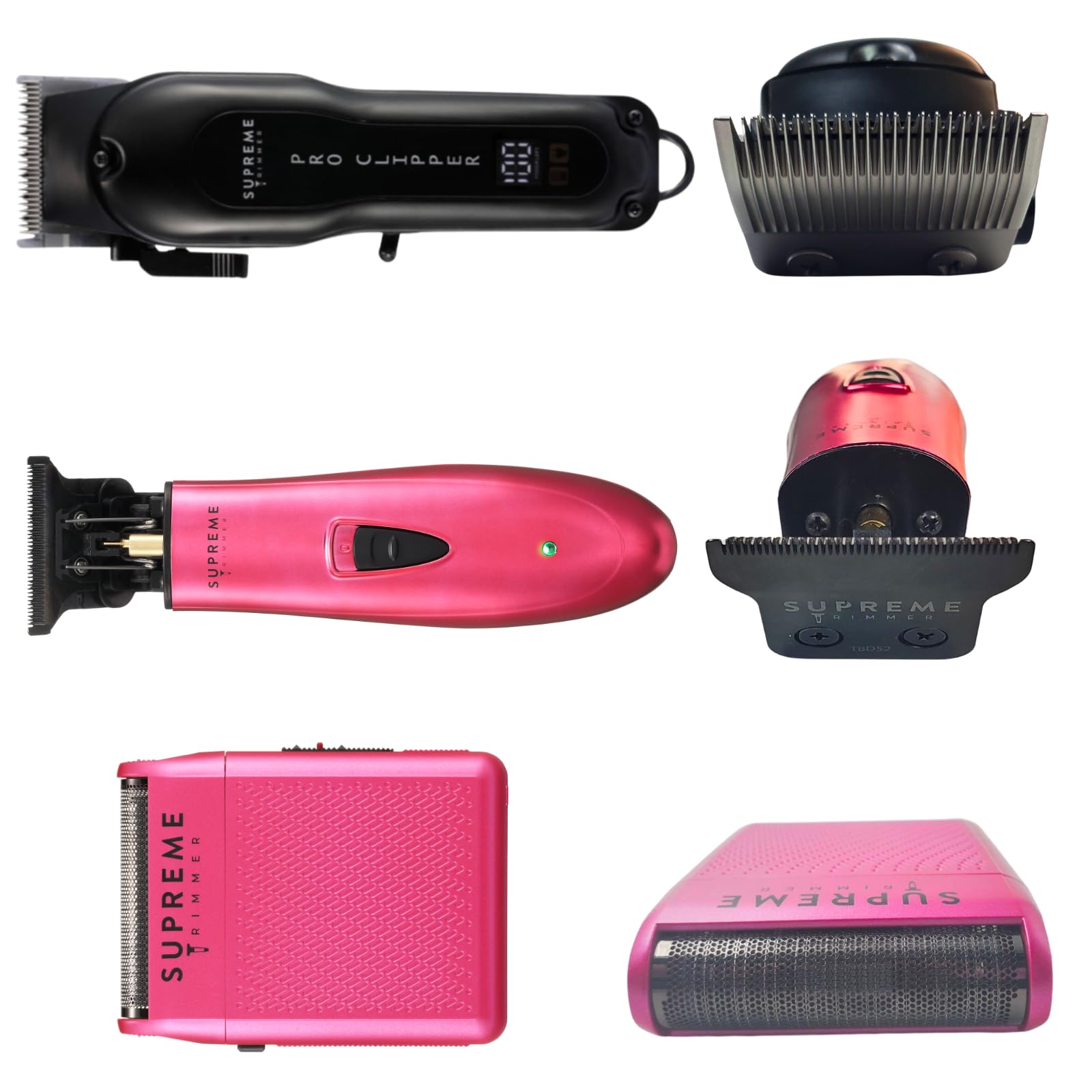 Supreme Professional 3-in-1 Hair Clipper Kit for Men - Barber Grade Trimmer, T-Shape Detailer & Foil Shaver | Precision Beard & Hair Cutting Set | Perfect for Home Grooming, Salon Use & Travel (Pink)