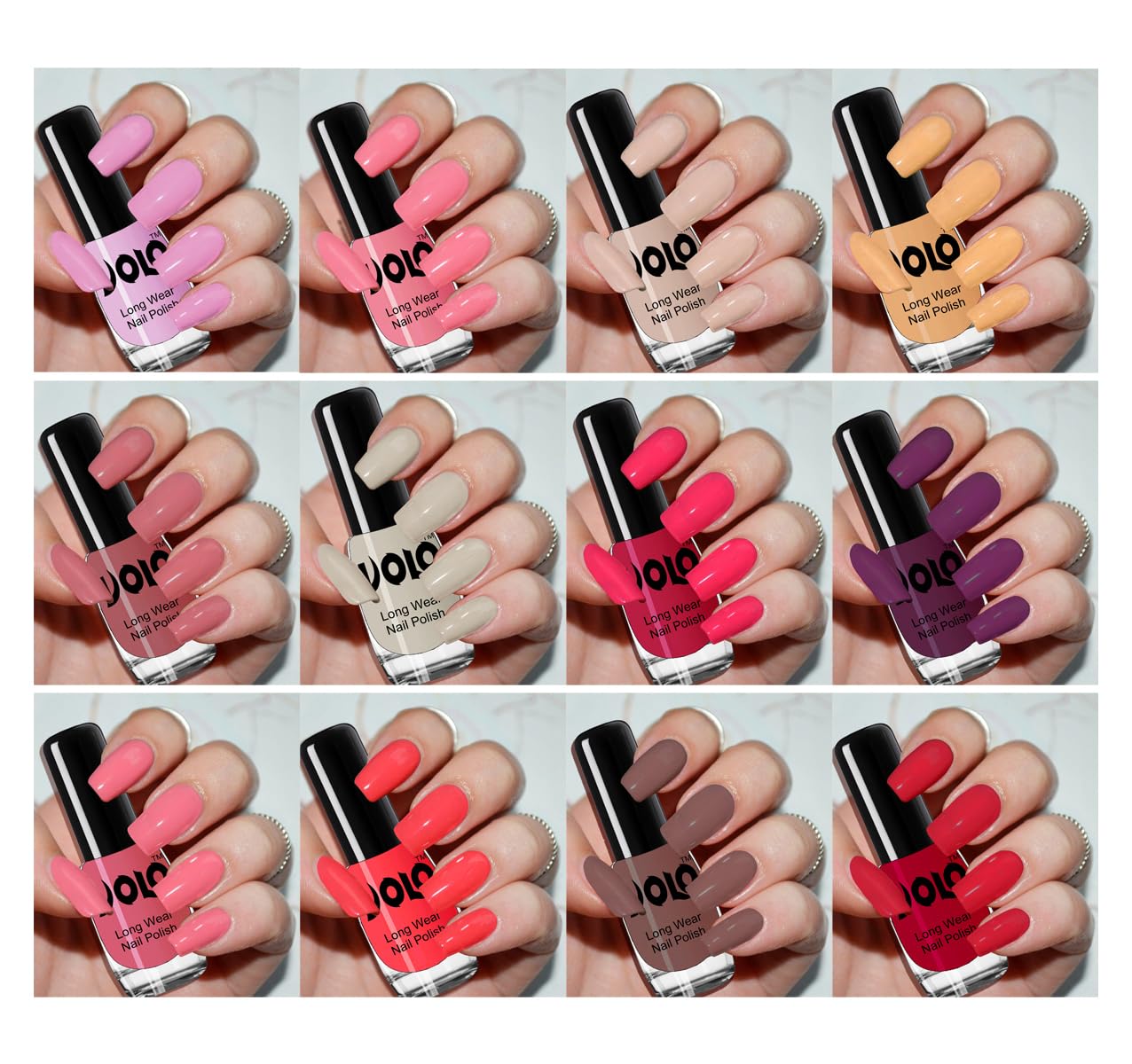 Volo Non-Toxic 12-Piece Nail Polish Set - Light Purple, Light Pink, Nude & More | Vegan, Cruelty-Free Nail Colors for Everyday Wear, Parties & Special Occasions