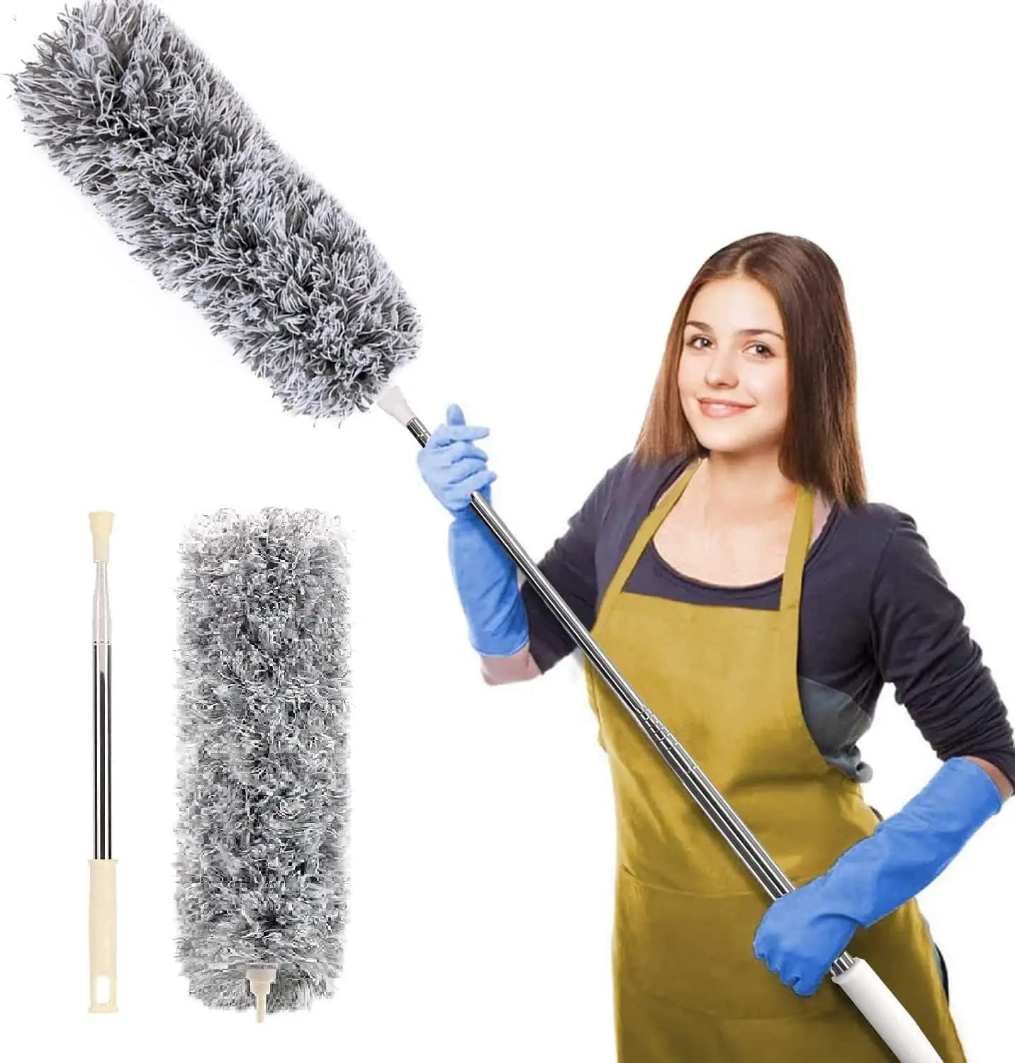 Microfiber Fan Cleaning Duster with Extendable Stainless Steel Rod - Flexible Fan Mop for Home, Kitchen, Office & Car - Perfect for Ceiling Fans, Blinds & Hard-to-Reach Areas