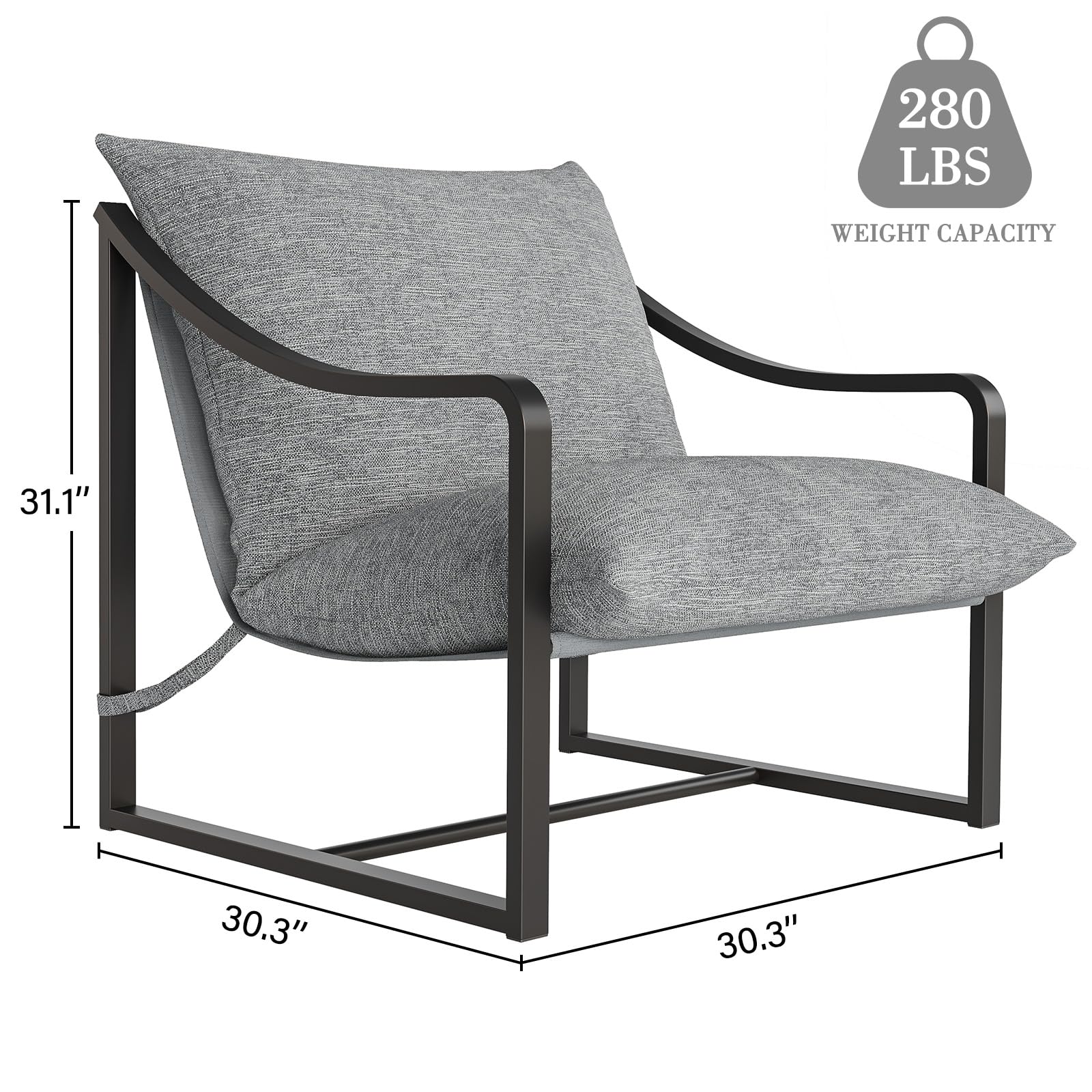 IDEALHOUSE Sling Accent Chair Set of 2 - Comfortable Fabric Lounge Chair with Sturdy Metal Frame, Modern Reading Armchair for Living Room & Bedroom - Easy Assembly (Grey) | Perfect for Small Spaces, Apartments, and Cozy Home Decor