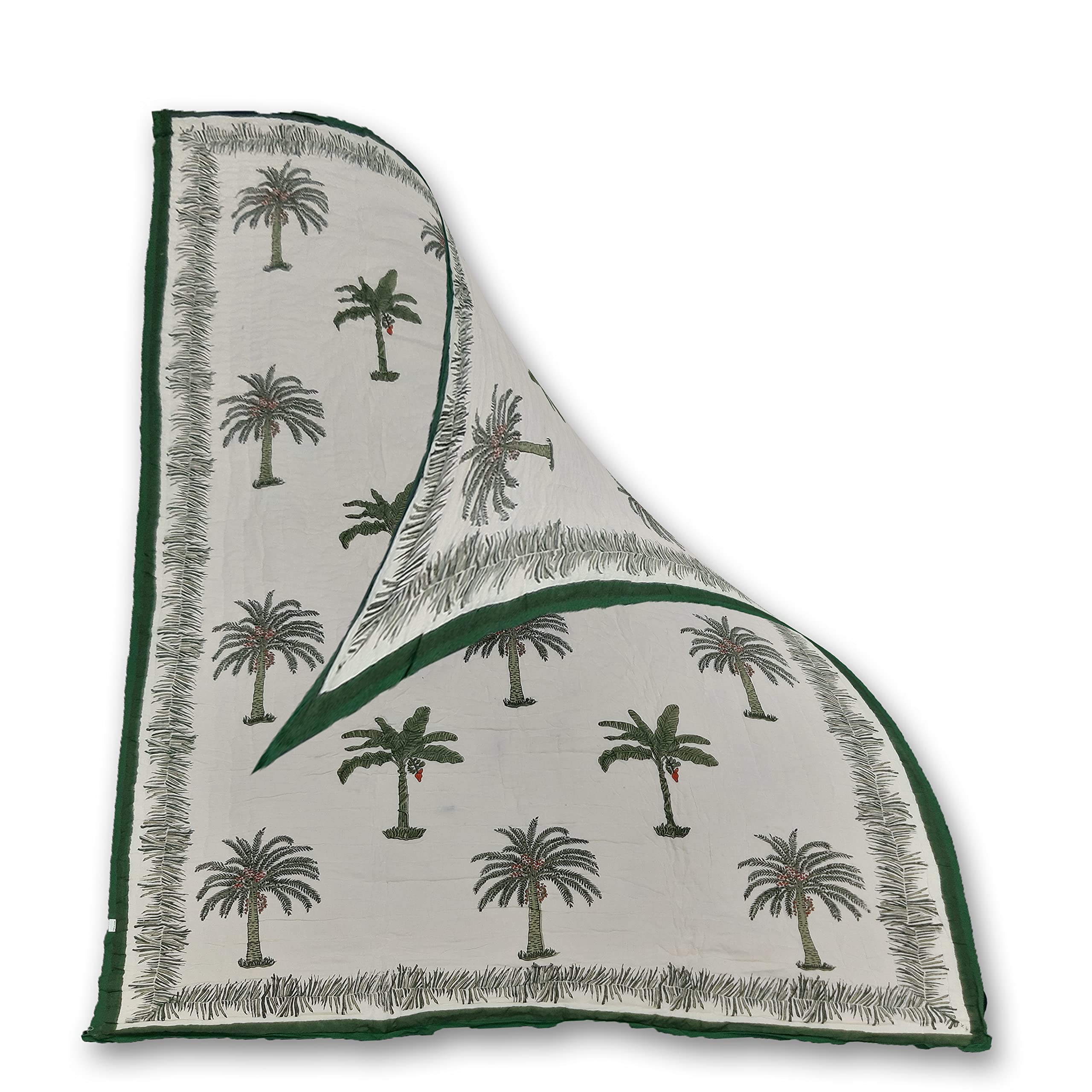 Handmade Indian Kantha Floral Quilt - Reversible Jaipuri Razai Cotton Blanket with Traditional Block Print | Perfect for Bedding, Sofa Throw & Boho Home Decor