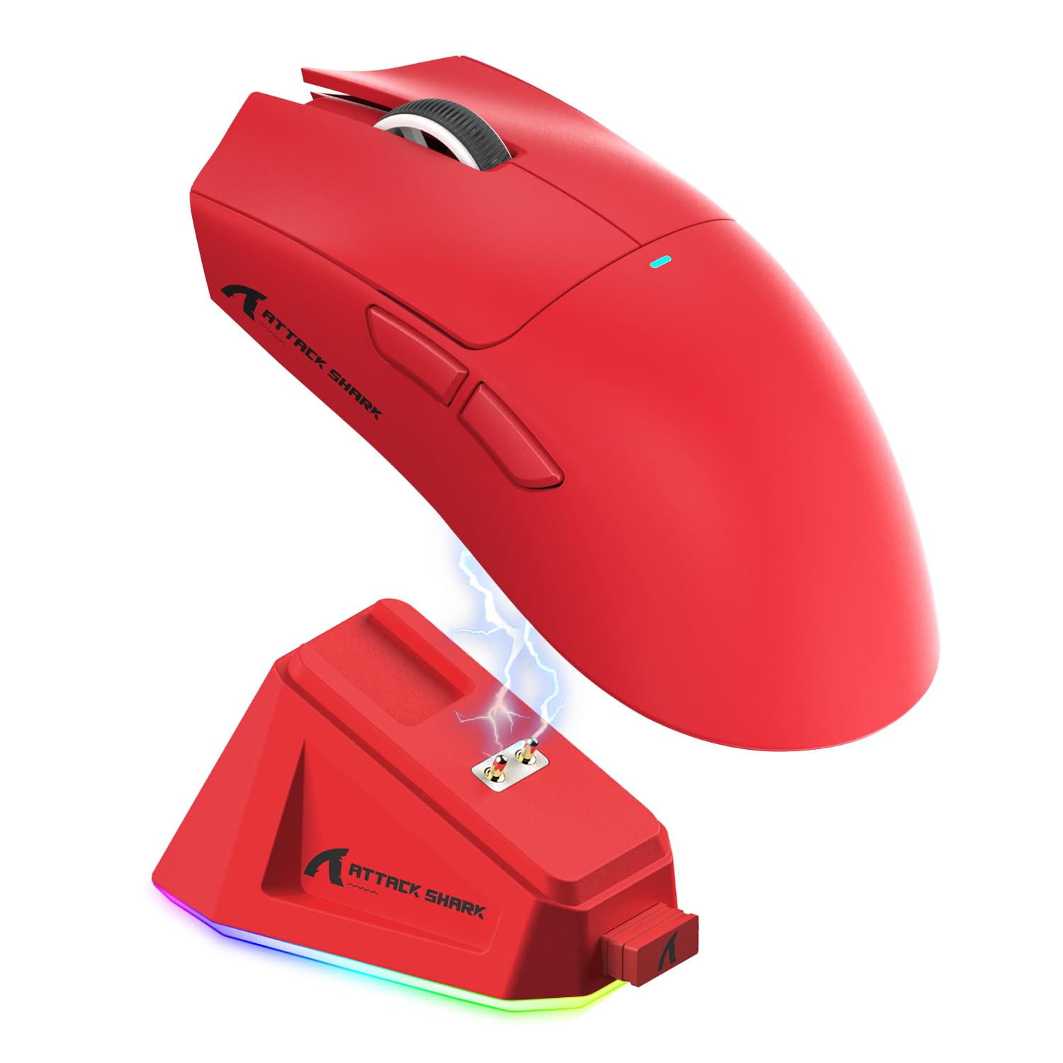 Attack Shark X11 Wireless Gaming Mouse with Magnetic Charging Dock - 22000 DPI PAW3311 Sensor, BT/2.4G/Wired Modes for PC, Xbox, PS5, Mac - Ergonomic RGB Mouse for FPS, MOBA, Office Work (Red)