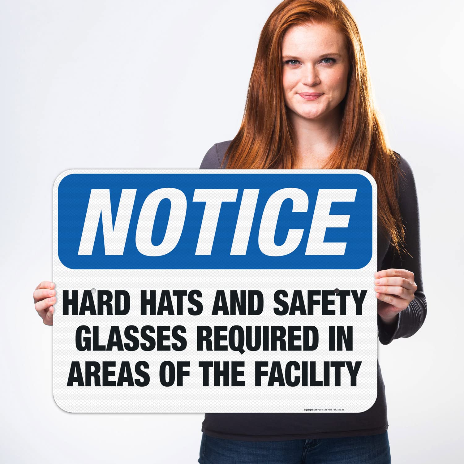 OSHA Compliant 'Hard Hats & Safety Glasses Required' Facility Sign - 18x24 Inch Reflective Aluminum Safety Sign for Construction Sites & Industrial Areas - 3M EGP .080 Aluminum, Weatherproof for Indoor/Outdoor Use - Made in USA
