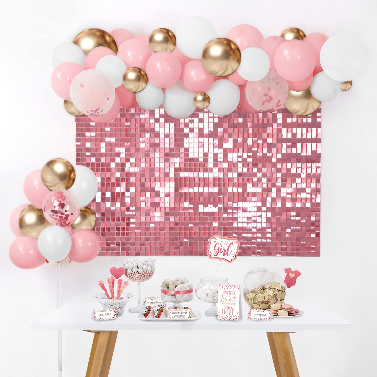 12 Pack Pink Sequin Wall Panels - Glitter Backdrop for Wedding, Bridal Shower, Birthday Party & Home Decor | Shimmer Wall Decoration for Events, Advertising Signs & Photo Booth Backgrounds