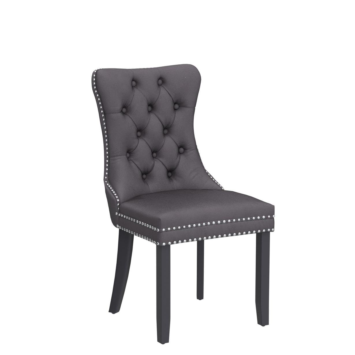 Luxury Velvet Dining Chairs Set of 2 - Modern Upholstered Tufted Kitchen Chairs with Nailhead Trim & Solid Wood Legs, Grey Nikki Collection for Dining Room, Restaurant or Home Decor