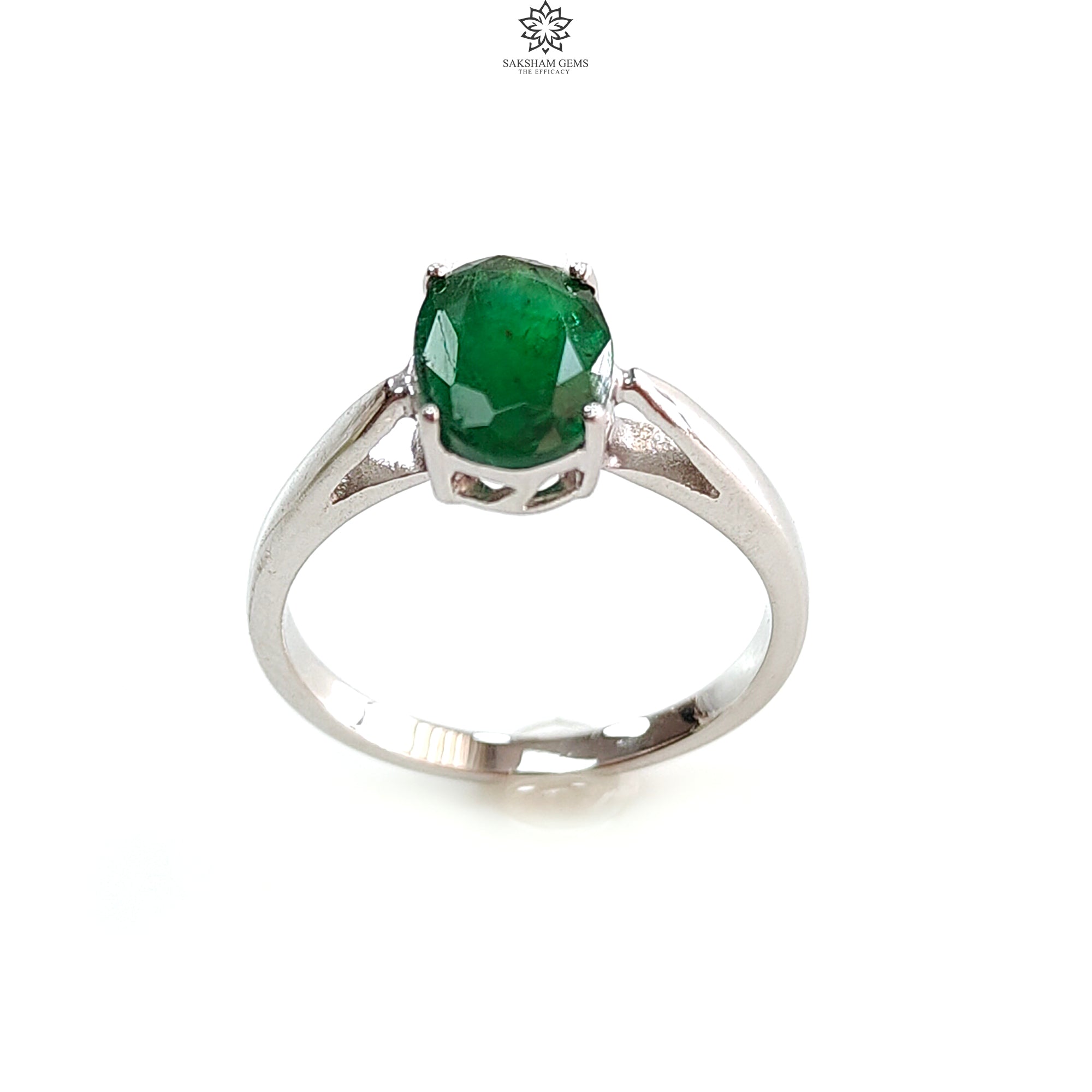 Natural Untreated Emerald Oval Faceted Cut 925 Sterling Silver Ring – 2.57gms Prong Set Jewelry for Women, Size 7.5 US | Elegant Gift for Anniversary, Birthday & Special Occasions