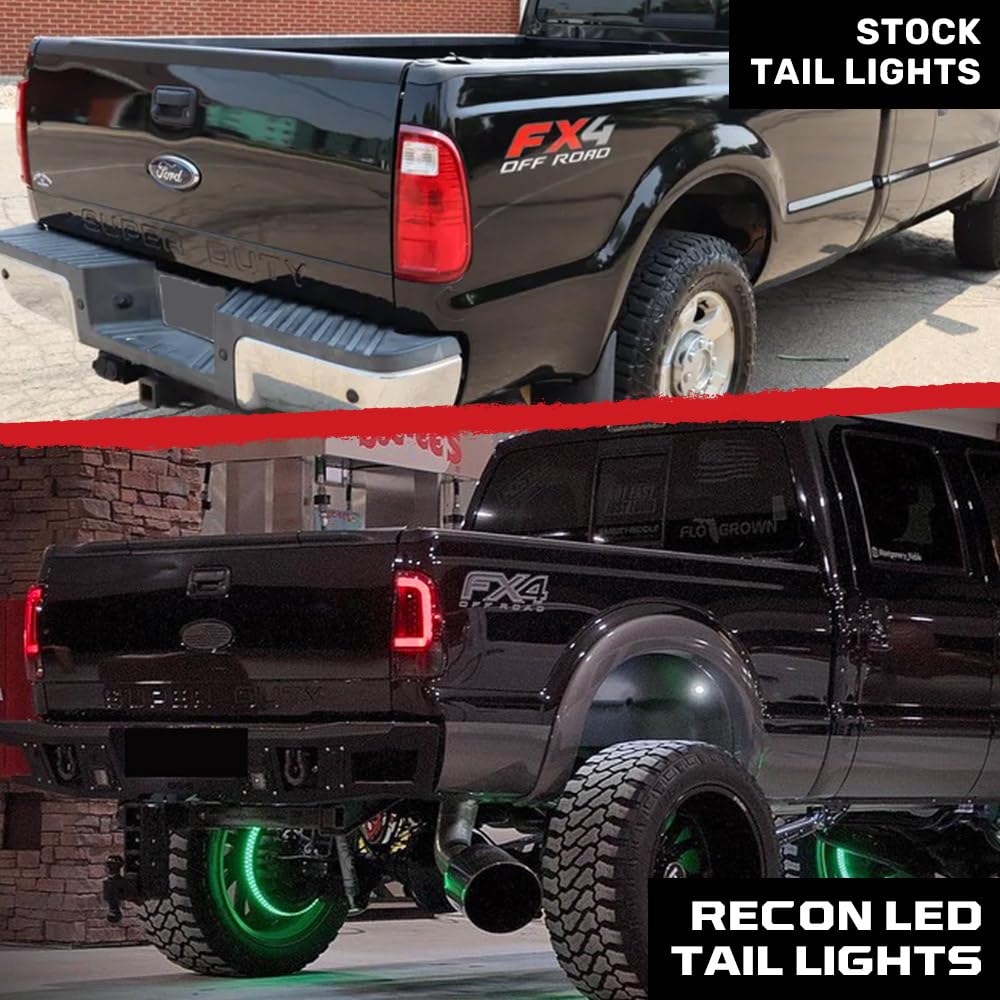 RECON Smoked Lens OLED Tail Lights for 1999-2007 Ford Super Duty F250 F350 F450 F550 Trucks - Durable LED Brake Lights with Enhanced Visibility for Night Driving & Towing