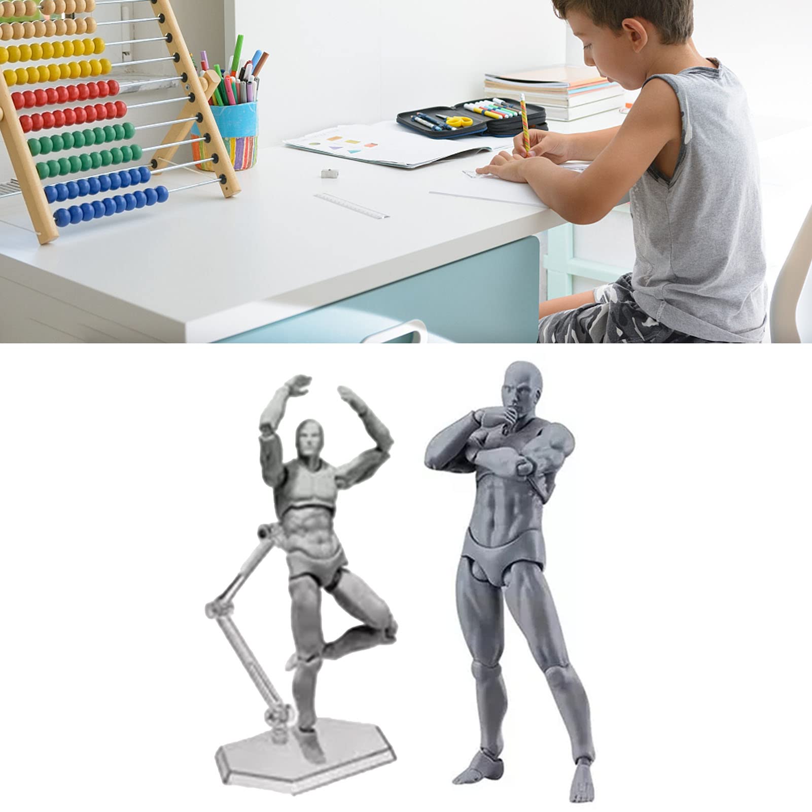 Customizable PVC Action Figure Body with Holder - Movable Drawing Mannequin for Artists, Home & Office Desk Decoration | Perfect for Sketching, Design Work, and Creative Display (Male Figure)