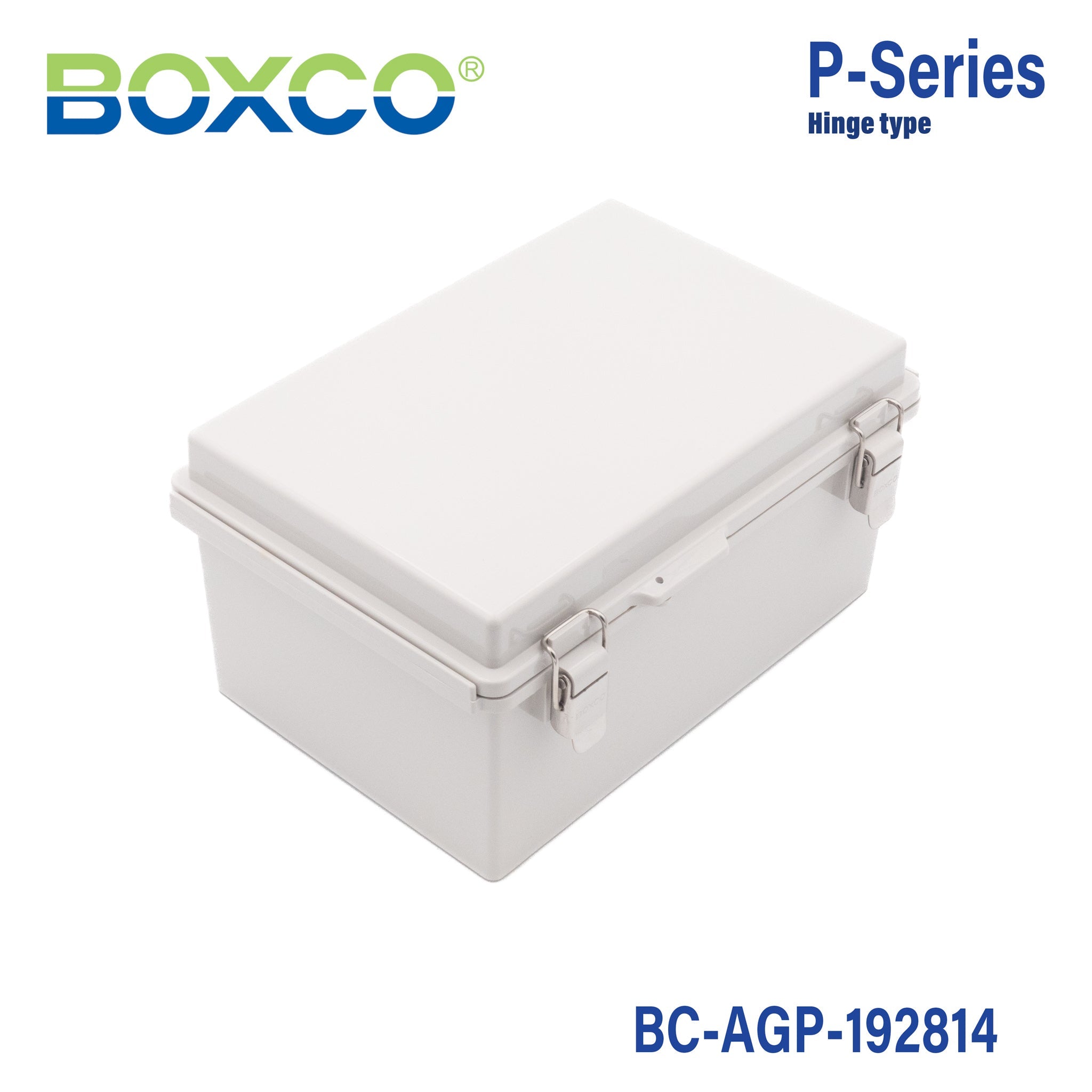 Boxco P Series 7.48x11.02x5.51 Inch (190x280x140mm) IP67 Waterproof ABS Plastic Enclosure with Molded Hinge & Latch - Grey Electrical Box for Outdoor Equipment, Industrial Control & Harsh Environment Protection