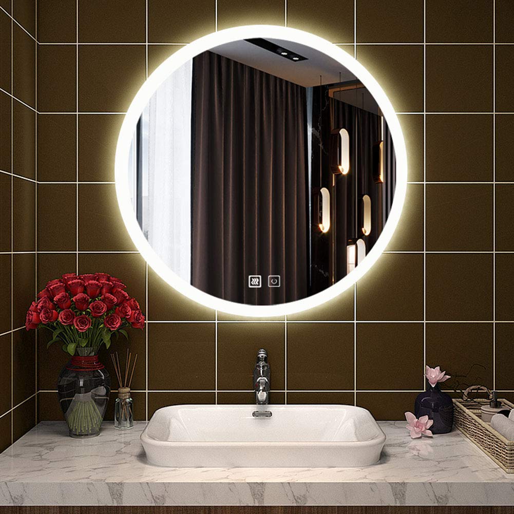 FMOGE Round LED Wall-Mounted Vanity Mirror with White Lights - Illuminated Bathroom Makeup Mirror for Home Decor & Dressing Room (Perfect for Applying Makeup, Shaving & Home Decoration)