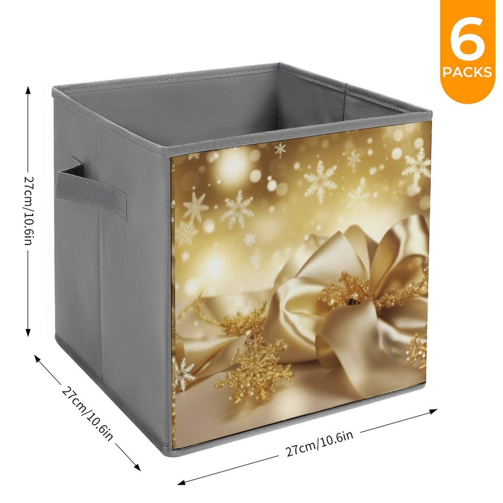 6-Pack Gold Silk Christmas Storage Bins - Collapsible Storage Baskets with Handles, Large Closet Organizer for Clothing & Houseware | Perfect for Holiday Decor Storage, Bedroom Organization & Seasonal Wardrobe Management