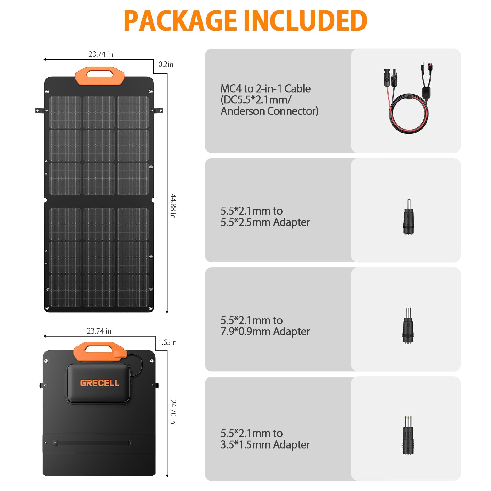 Grecell 100W Portable Foldable Solar Panel with Fast Charging - 21.5V Solar Charger for Power Stations, Generators, RV, Van - Adjustable Kickstand & Durable Solar Cell for Outdoor Camping, Hiking, Emergency Power Supply
