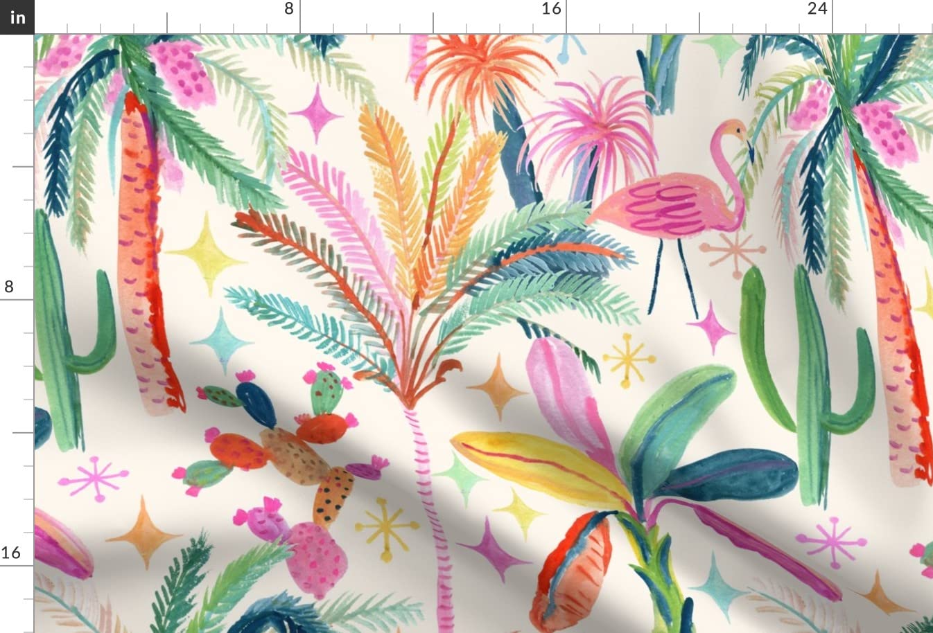 Palm Springs Retro Tropical Cactus Print Chiffon Fabric - Fat Quarter for Sewing, Fashion Apparel, Dresses & Home Decor | Perfect for DIY Projects, Quilting, and Bohemian Style Decorations