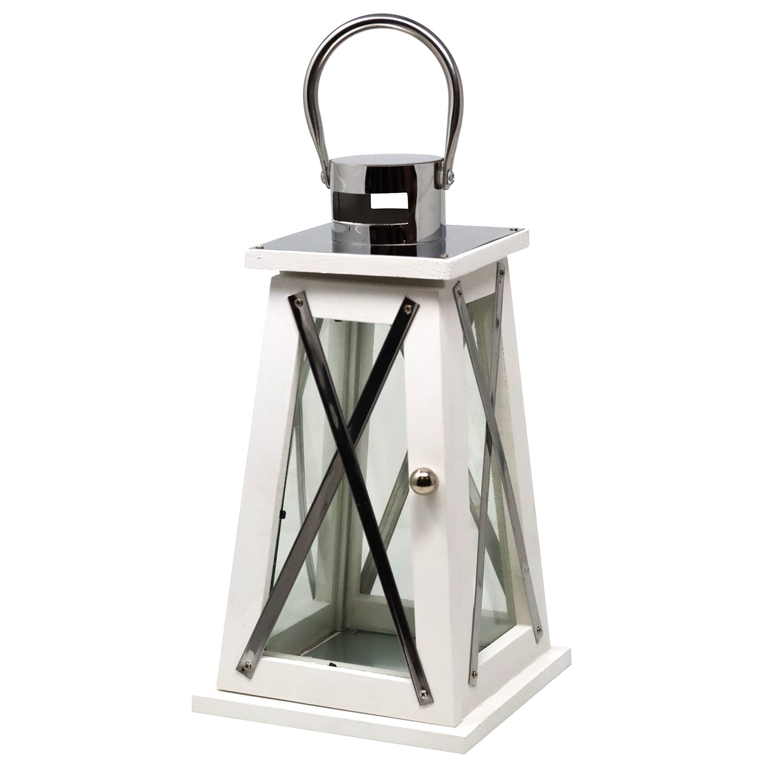 White Wooden Candle Lantern - Rustic Home Decor for Table Centerpiece, Wedding, Patio & Fireplace Ambiance