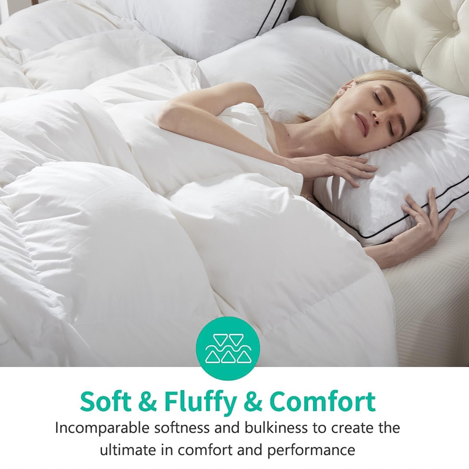 APSMILE Premium Fluffy Heavyweight Down Alternative Comforter - 100% Organic Cotton, High Fill Power, All-Season Warmth (Ivory White, 68x90) - Perfect for Winter Bedding, Guest Rooms & Cozy Nights