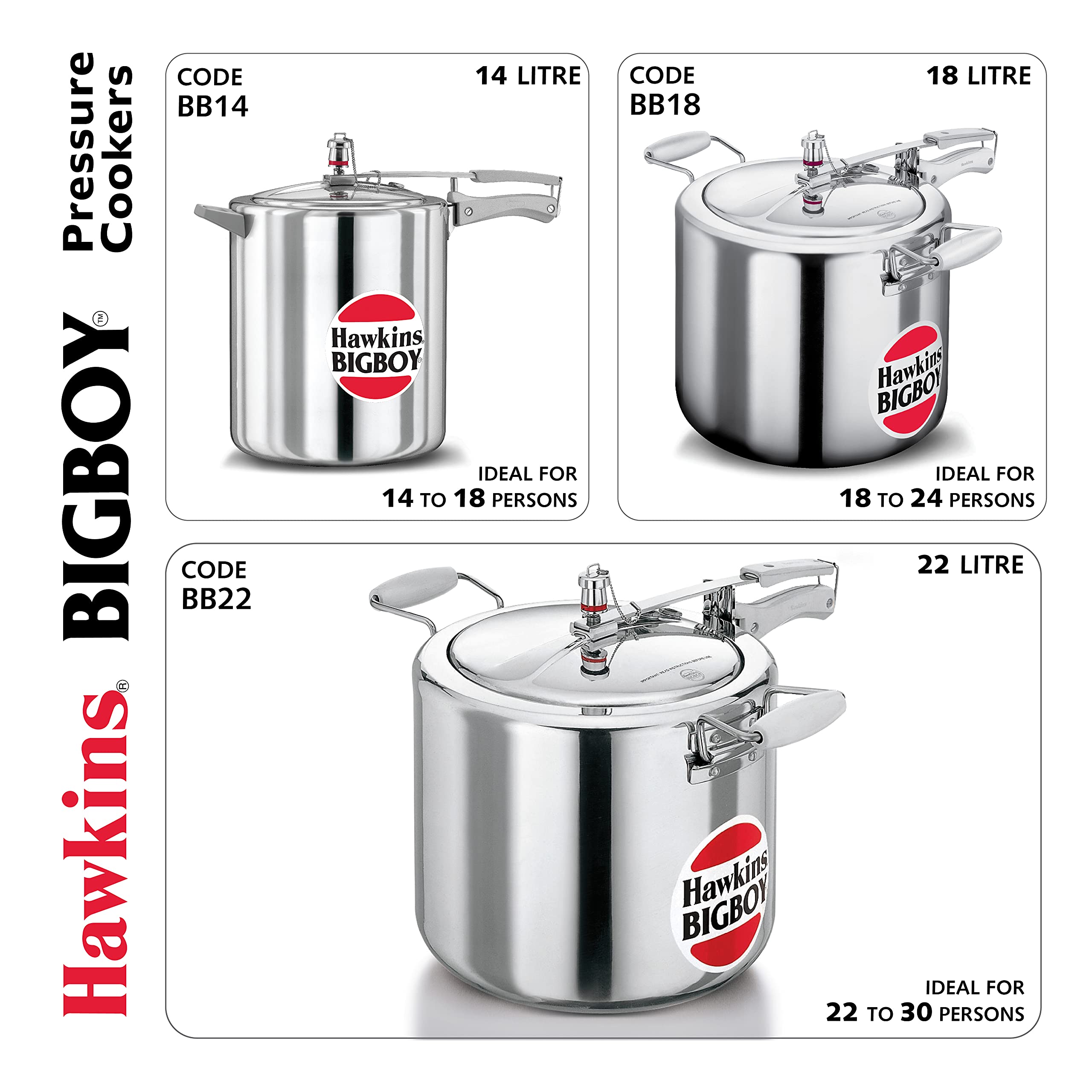 Hawkins Bigboy 22 Liters Aluminum Pressure Cooker - Fast & Safe Cooking for Large Families, Camping & Meal Prep