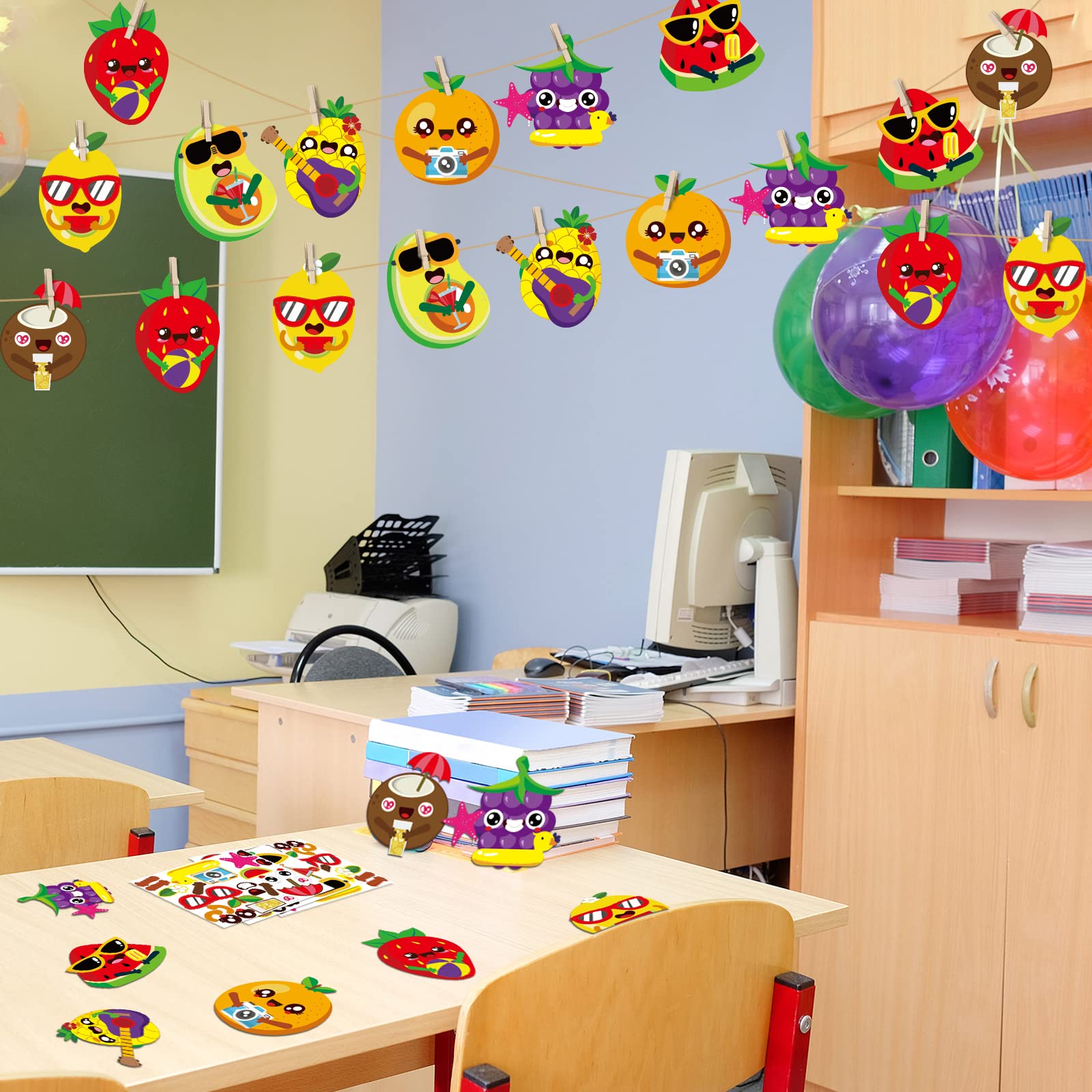 Chiazllta 32 Pack Kids Summer Fruit Craft Kit - DIY Hawaiian Fruit Sticker Art Set for Early Education, Home & Classroom Activities | Perfect for Summer Parties, Birthday Favors & Creative Play