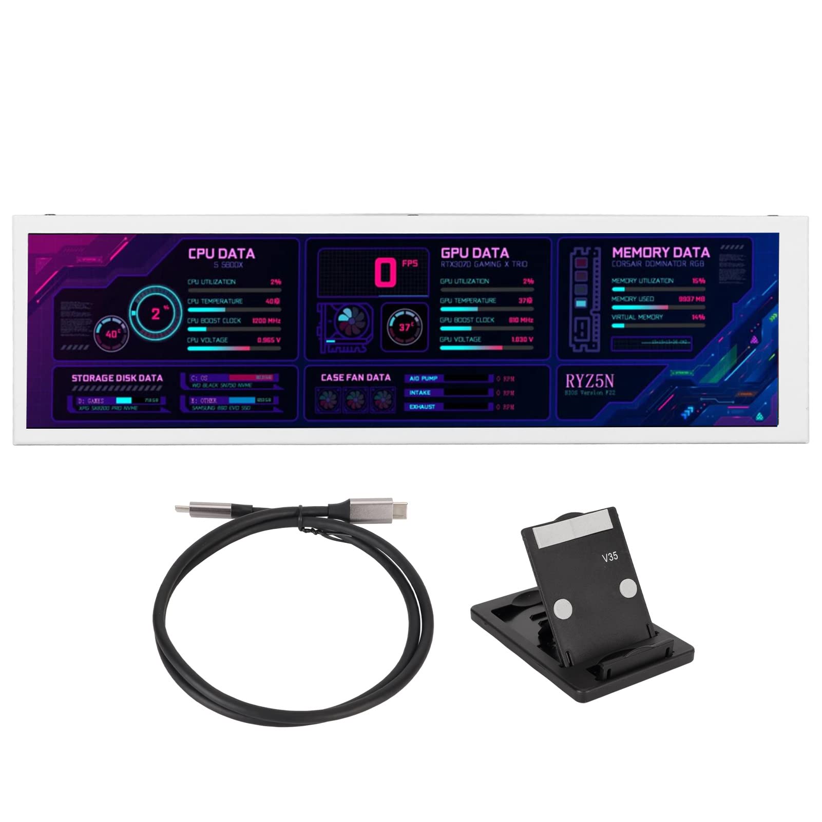 8.8 Inch Aida64 CPU Temperature Monitor - Metal Casing Secondary Screen for Laptop & PC, White LCD Display for Real-Time System Monitoring (Perfect for Gaming, Overclocking & PC Performance Tuning)