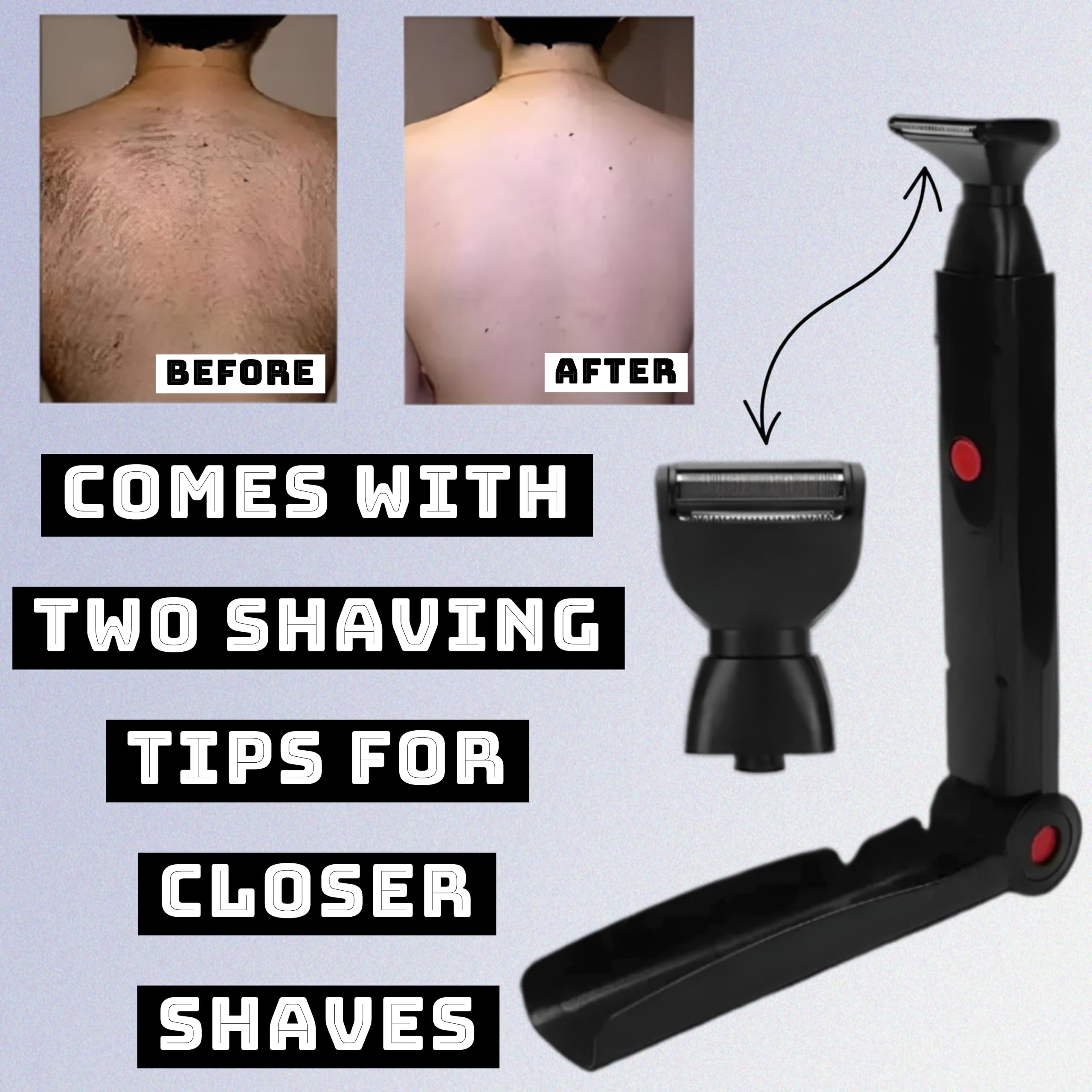 Premium Electric Back Shaver for Men - Rechargeable Long Handle Body Groomer with Precision Blades - Perfect for Back, Chest & Body Hair Removal at Home or Travel