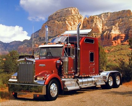 Kenworth Semi Big Rig Diesel Truck Art Print - Maroon Wall Decor Picture (8x10) - Perfect for Truck Enthusiast Gifts & Man Cave Decor