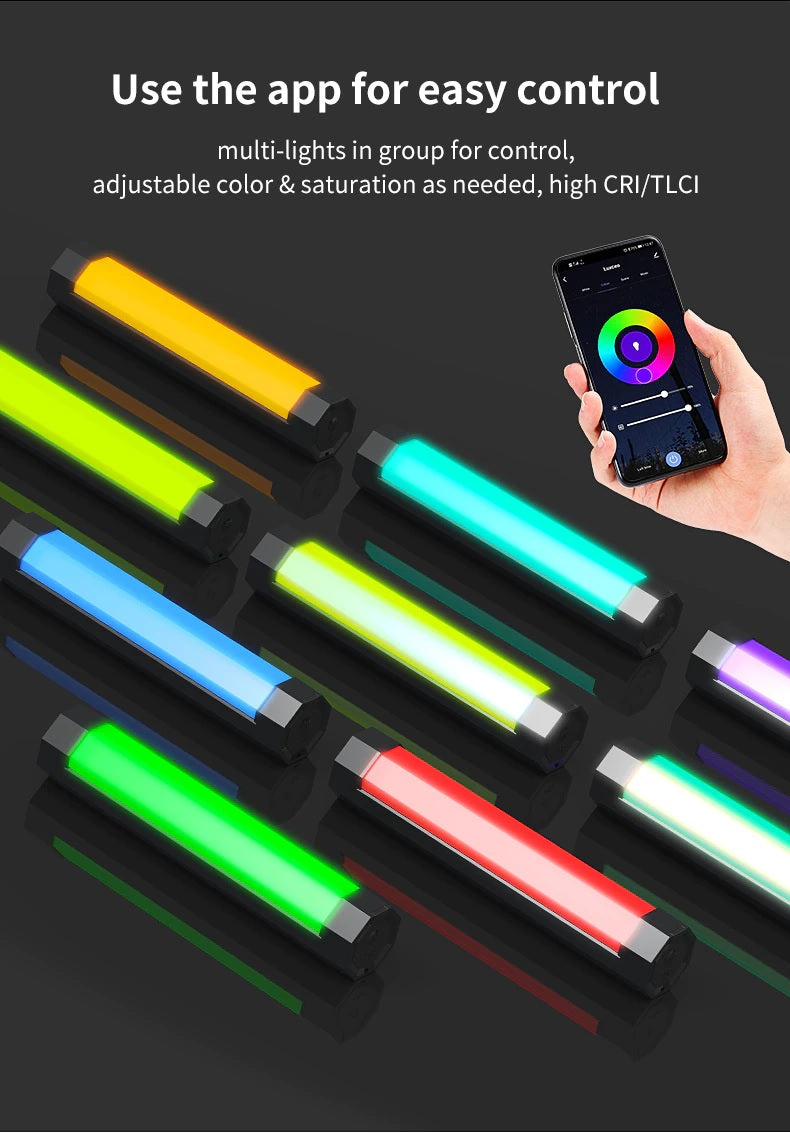 RGB LED Video Light Wand - 4000mAh Rechargeable Battery, 1000 Lumens, 3200K-9000K Adjustable Color Temperature with APP Remote Control - Perfect for Photography, Videography, YouTube & TikTok Content Creation