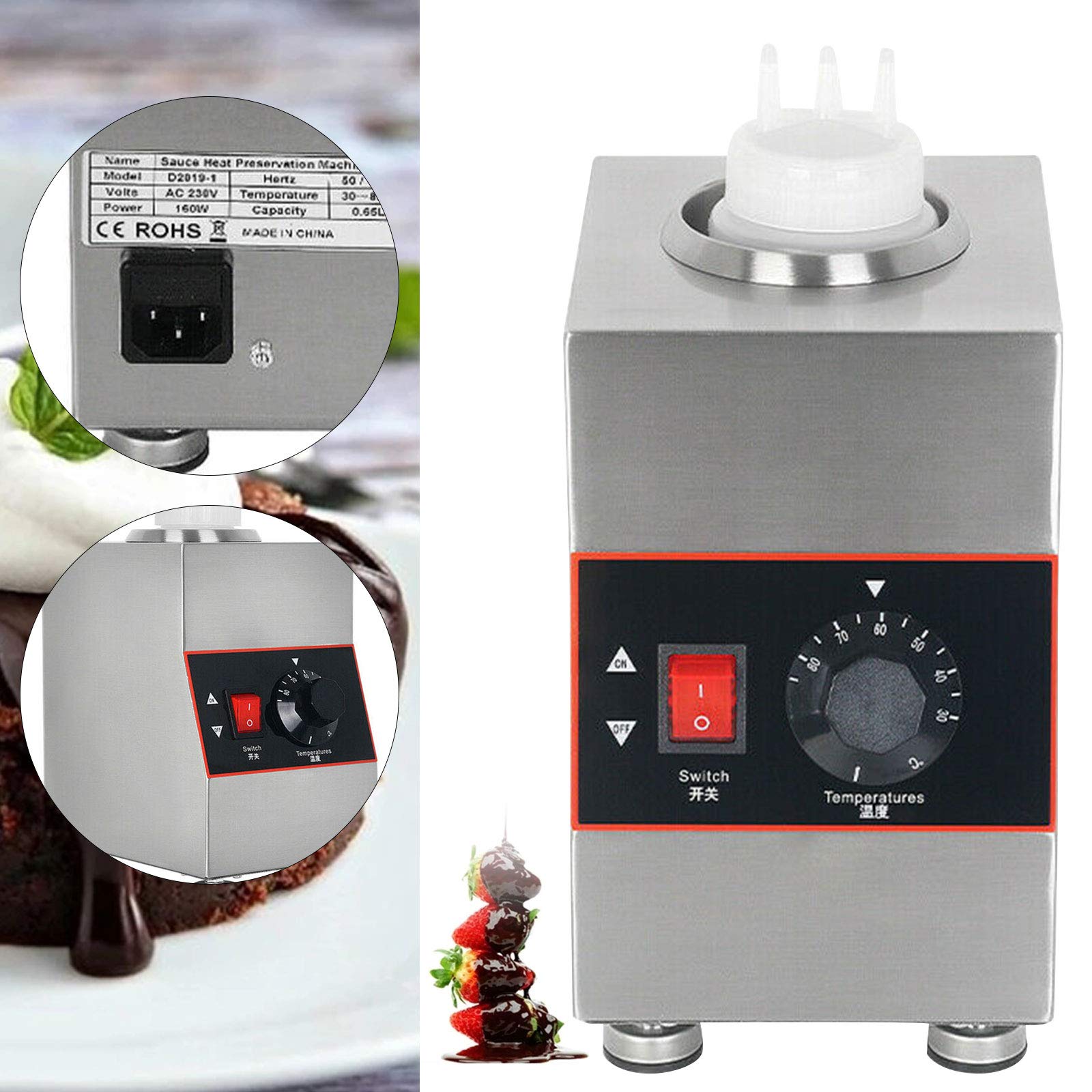 Commercial Electric Sauce Warmer Machine - 650ml Countertop Dispenser for Hot Fudge, Cheese, Caramel & Jam (86°F~185°F) | Perfect for Restaurants, Cafes & Dessert Shops