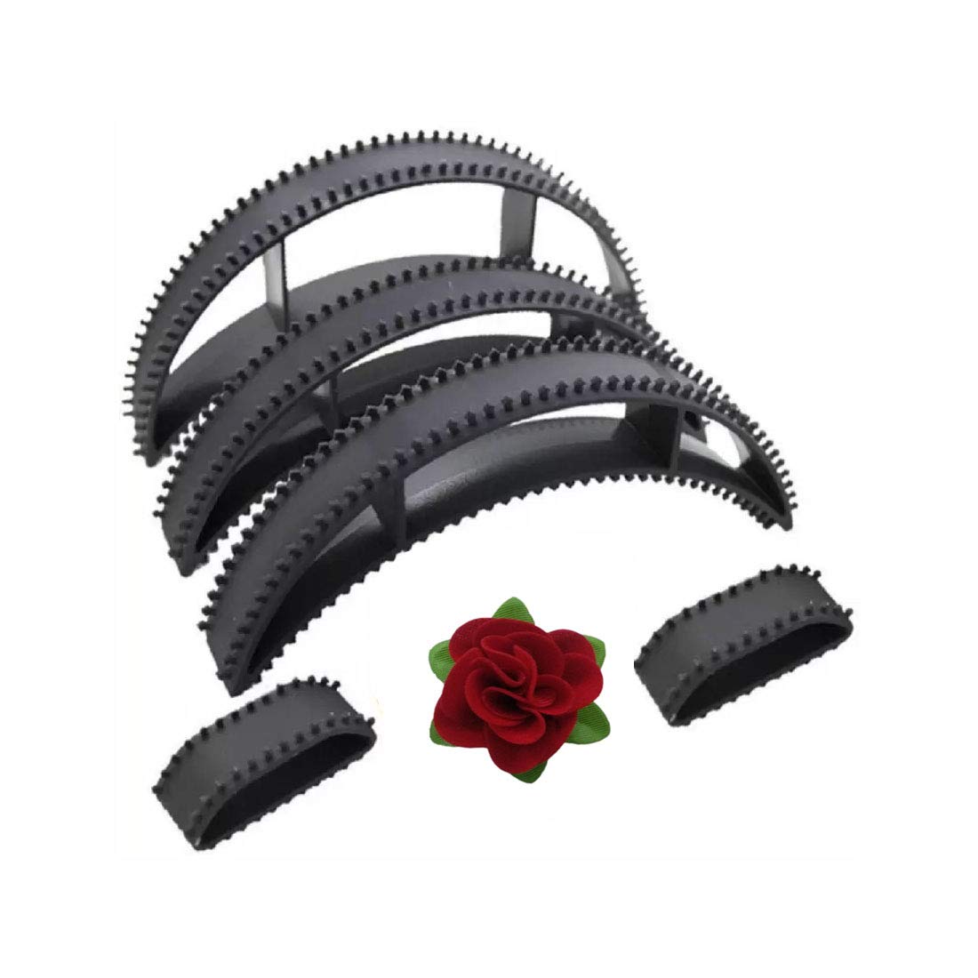 GadinFashion™ Hair Bumpits & Rose Hair Clip Set - Volumizing Hair Accessories for Women & Girls (Black & Red) - Perfect for Parties, Weddings & Everyday Hairstyling