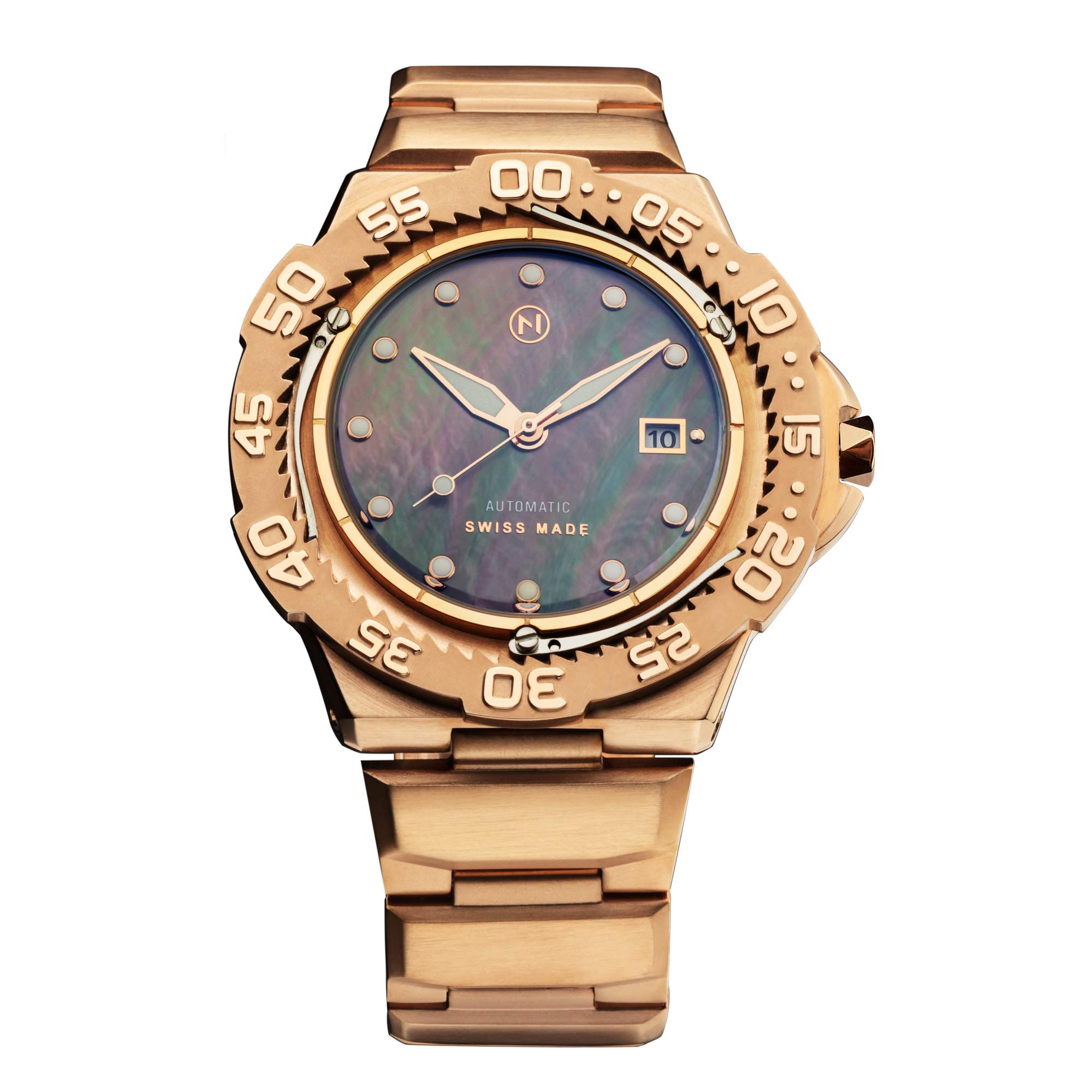 NOVE Trident Automatic Swiss Made Ultra Slim Dive Watch for Men & Women - 13.05mm Thin, 200m Water Resistant, Date Calendar, Automatic Movement, Three Lever Stoppers, Stainless Steel Band, 46mm Case - Perfect for Scuba Diving, Swimming & Everyday Luxury Wear