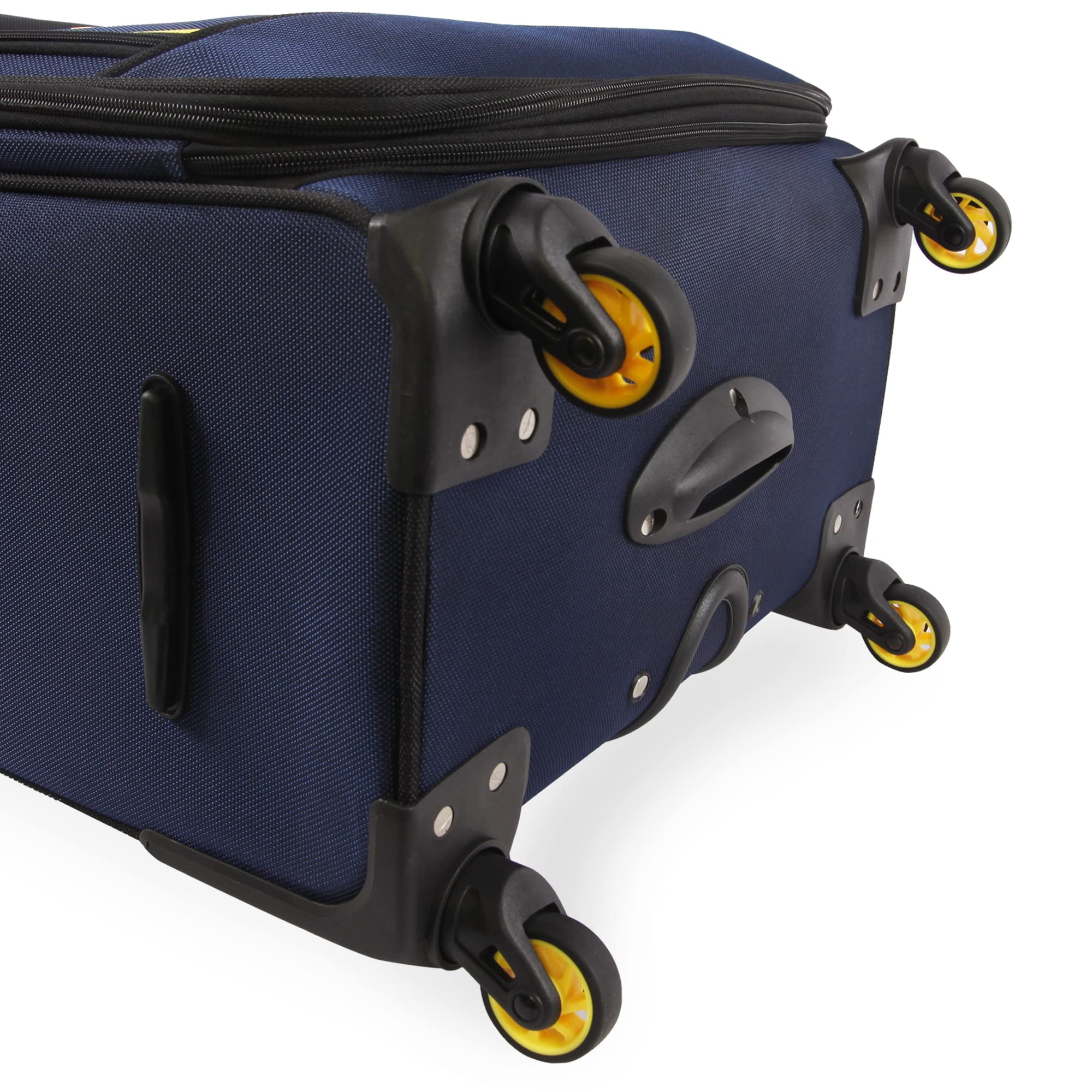 NAUTICA Emry 2-Piece Softside Luggage Set in Navy & Yellow | Lightweight Spinner Suitcase for Travel, Business Trips & Weekend Getaways