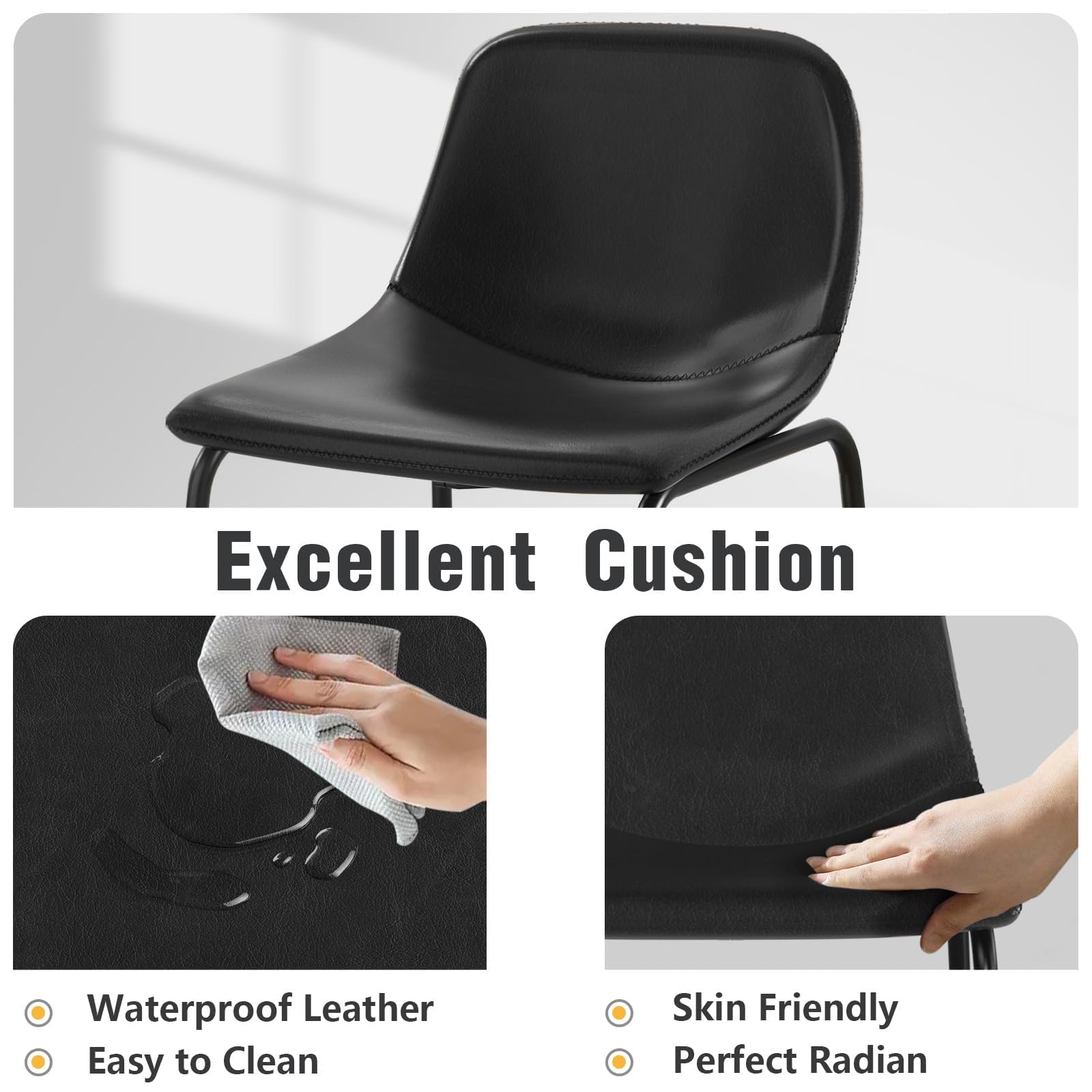 Modern Black Counter Height Bar Stools Set of 3 - Armless Kitchen Island Chairs with Back Support & Sturdy Metal Legs - Perfect for Home Bars, Kitchen Islands, Coffee Shops and Restaurant Dining Areas
