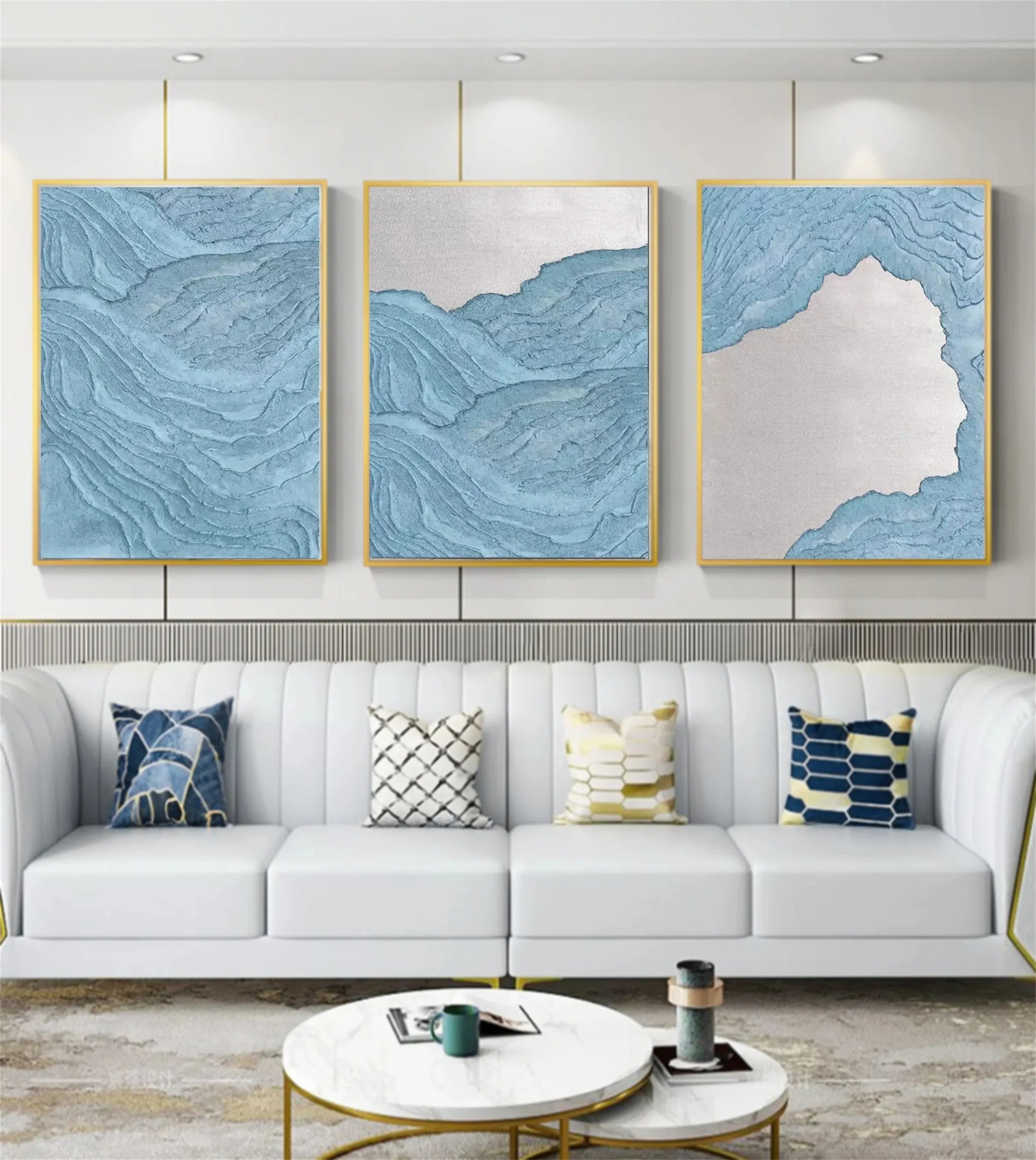 Ocean and Sky Painting Set of 3 - Coastal Wall Art for Living Room, Bedroom & Office Decor | Modern Seascape Canvas Prints | #OS149