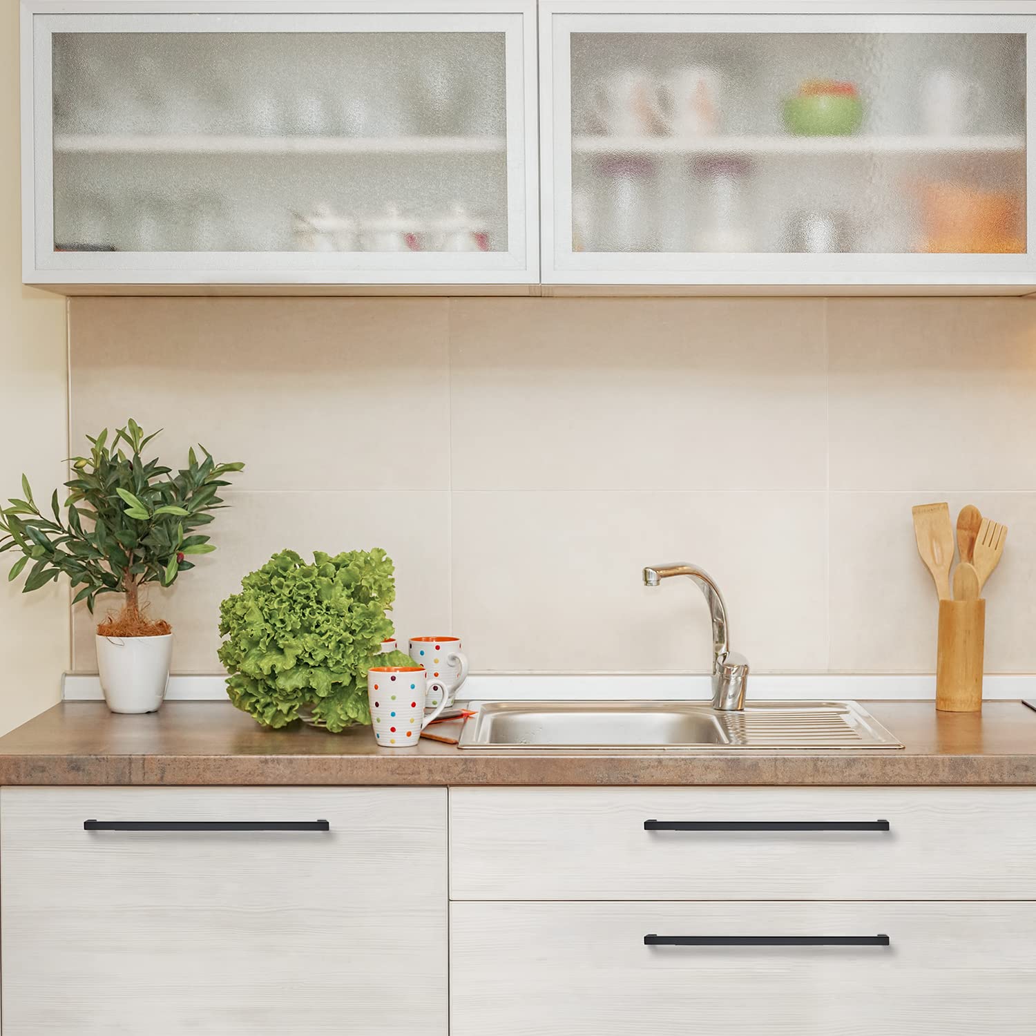 25 Pack Black Cabinet Pulls 12-3/5 Inch Square Cabinet Handles - Matte Black Kitchen Hardware for Drawers & Cabinets with Screwdriver Included - Perfect for Modern Kitchens, Bathrooms & Office Furniture