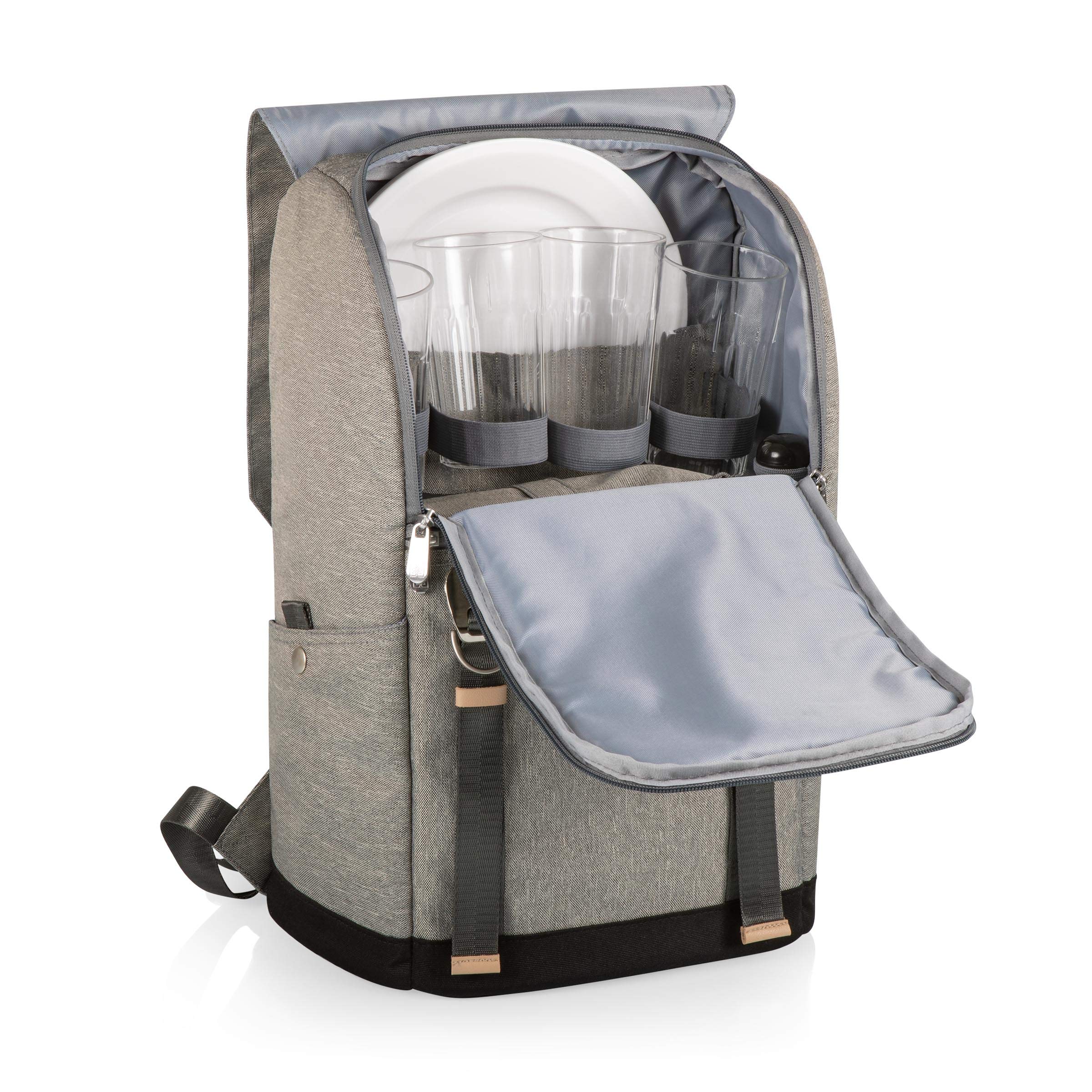 PICNIC TIME - PT-Frontier Picnic Backpack with Cooler & Picnic Set - Insulated Backpack for Outdoor Adventures, Camping, Hiking & Beach Trips (Heathered Gray)