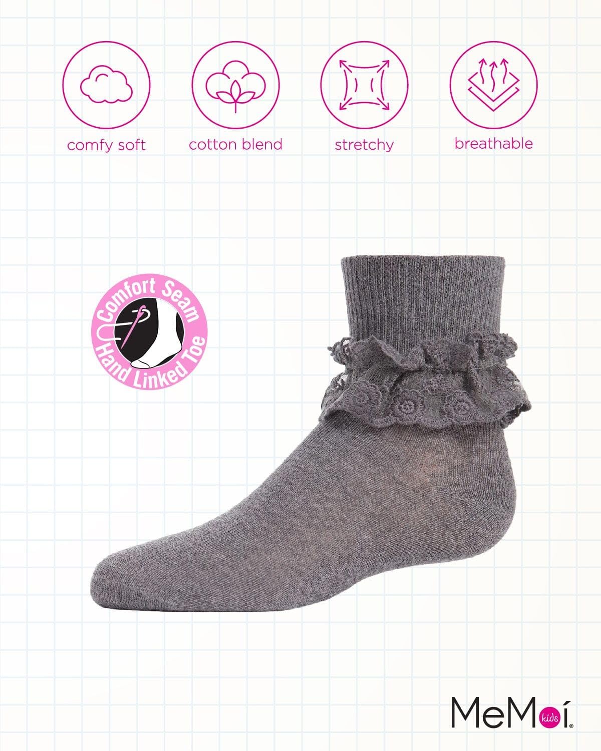 MeMoi Girls' Layered Lace Cotton Blend Anklet Socks - Cute & Comfortable School & Party Wear for Toddler to Teen