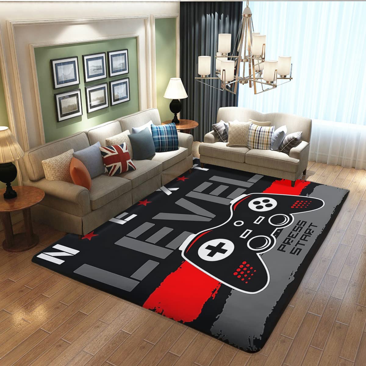 Washable Gaming Room Rug 39x70 inches - Video Game Themed Carpet for Gamer Bedroom, Living Room & Man Cave Decor - Perfect for Esports Setup, Streaming Background & Gaming Area Floor Mat