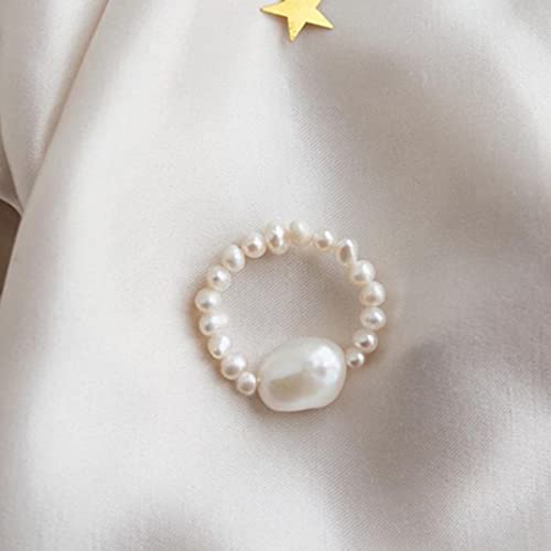 TTNDstore Minimalist Pearl Rings for Women - Adjustable Elastic Freshwater Pearl Beaded Rings - Big Pearl Resizable Jewelry for Everyday Wear & Special Occasions