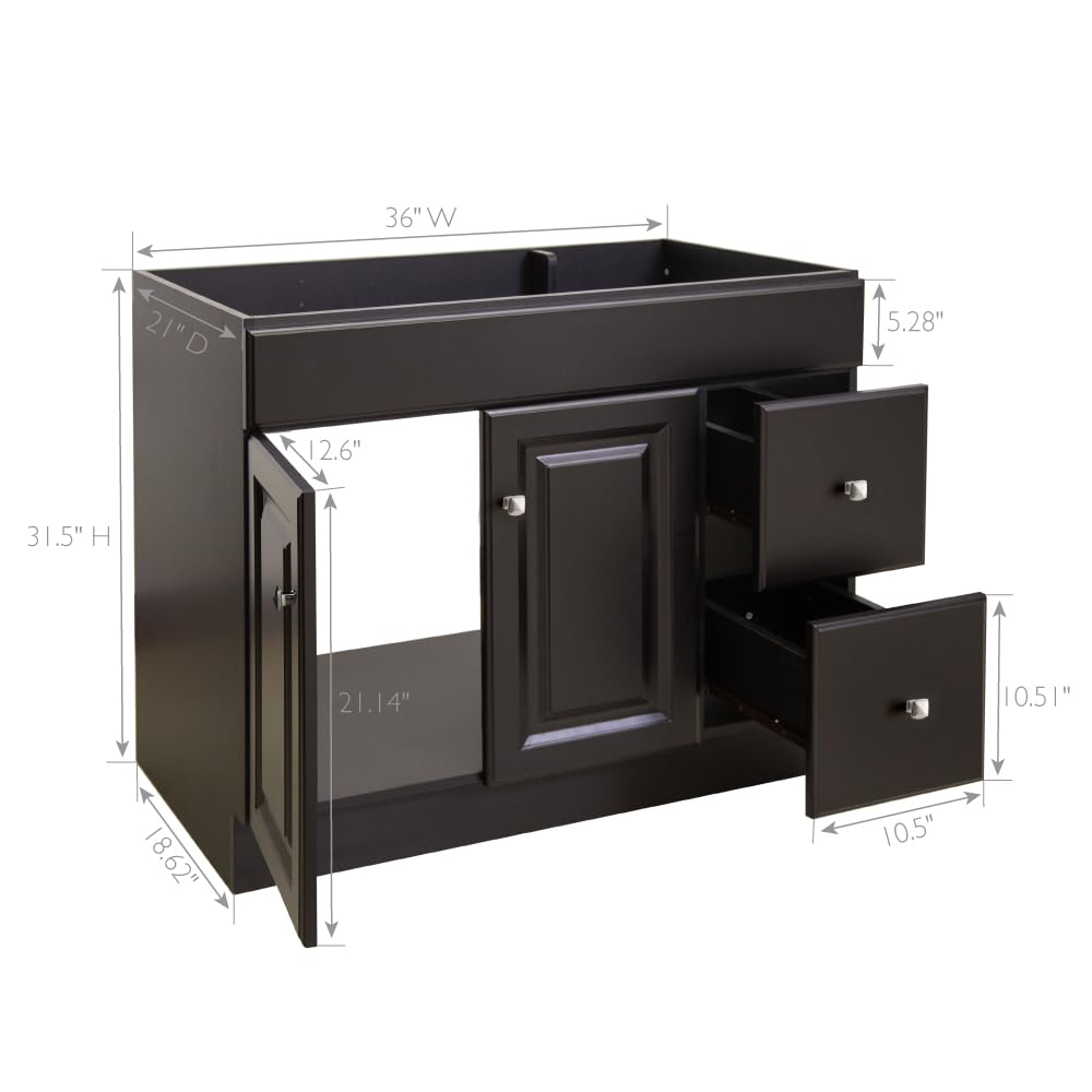 Wyndham 36 Inch Bathroom Vanity Set with Sink - Dark Brown RTA (Ready to Assemble) for Modern Bathroom Remodel | Includes Countertop & Storage Cabinet | Perfect for Small Bathrooms & Powder Rooms