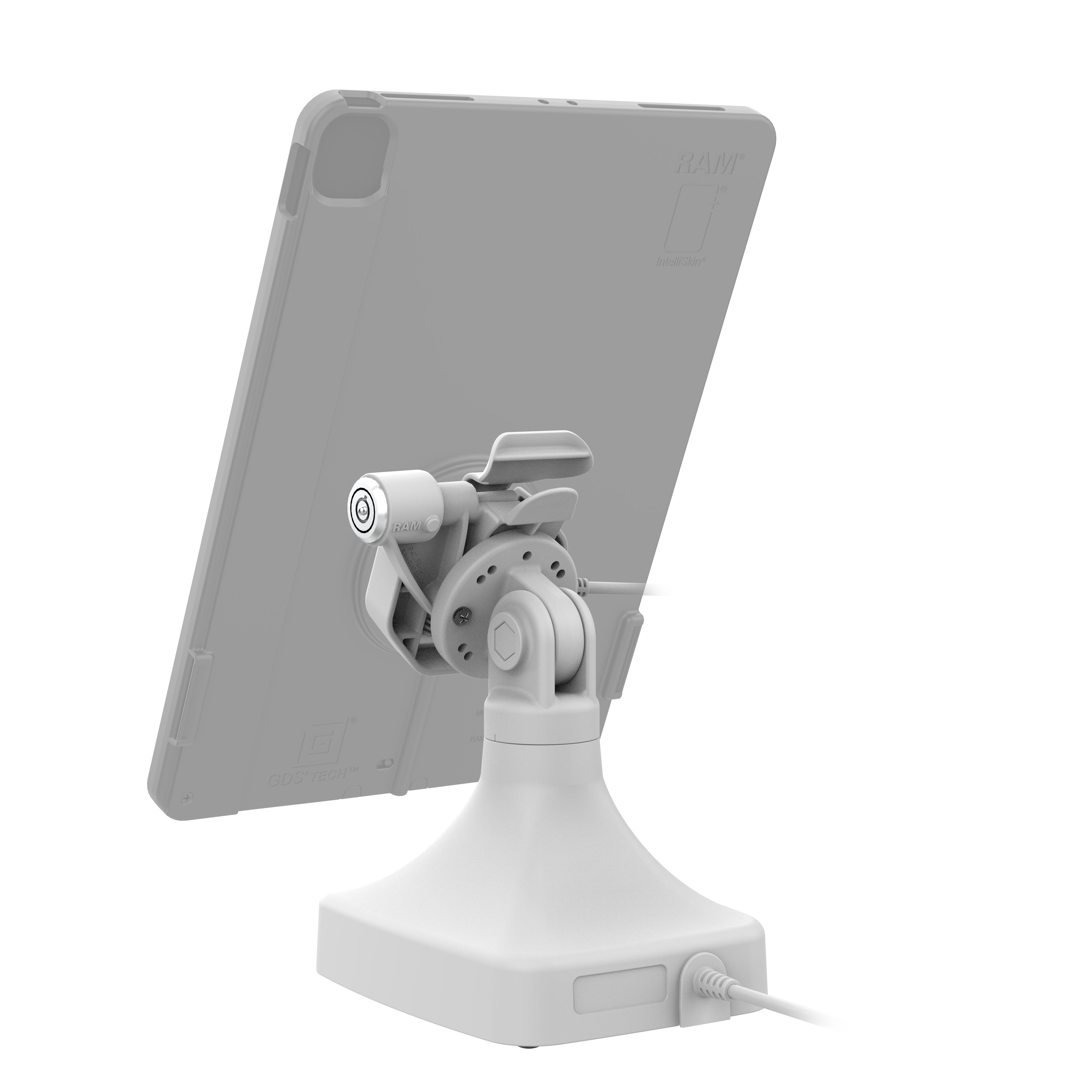 GDS® Uni Conn™ Powered Locking Tilt & Swivel Dock with PoE - Gray (RAM GDS DOCKLR D14 U3E GRY) - Secure Charging Station for Tablets & Mobile Devices in Vehicles & Offices