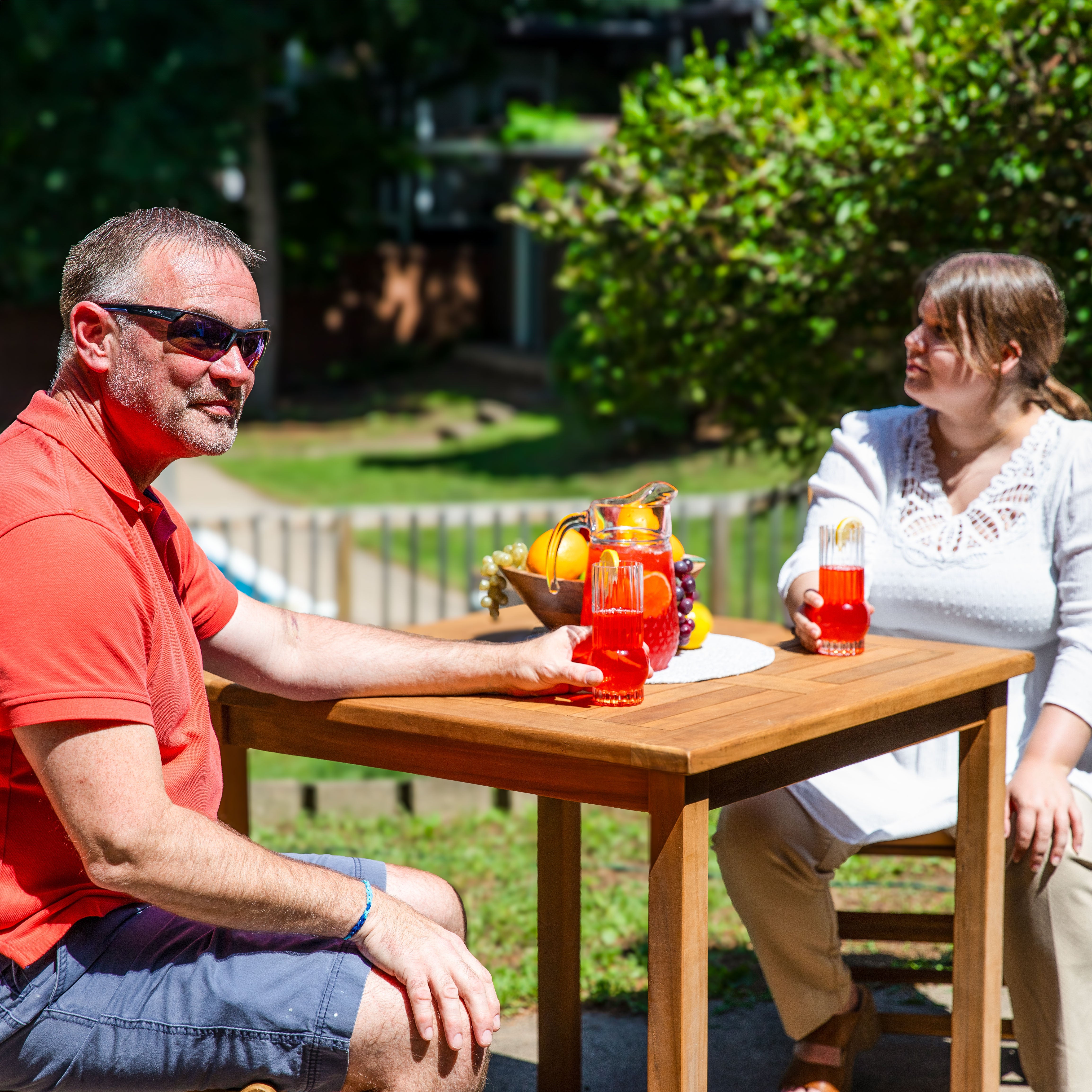 Sunnydaze Teak Square Outdoor Dining Table - Light Stain Finish - 32 Inch - Perfect for Patio, Garden, and Backyard Dining