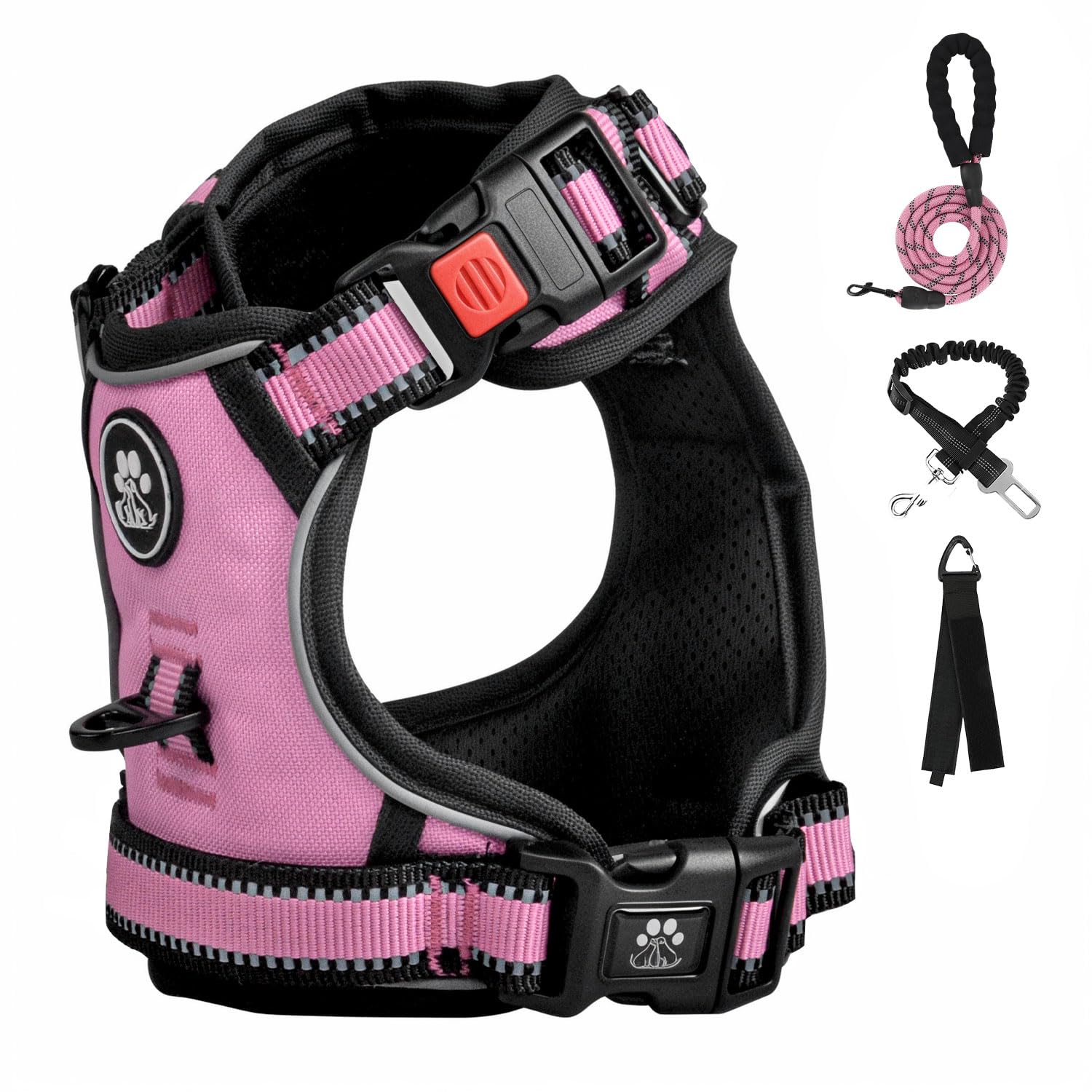 FURRYFECTION No Pull Dog Harness with Reflective Oxford & Padded Handle - Adjustable Pet Vest for Small Medium Large Dogs - 4 Straps & 2 Leash Clips - Pink Size S - Perfect for Walking, Running & Outdoor Adventures