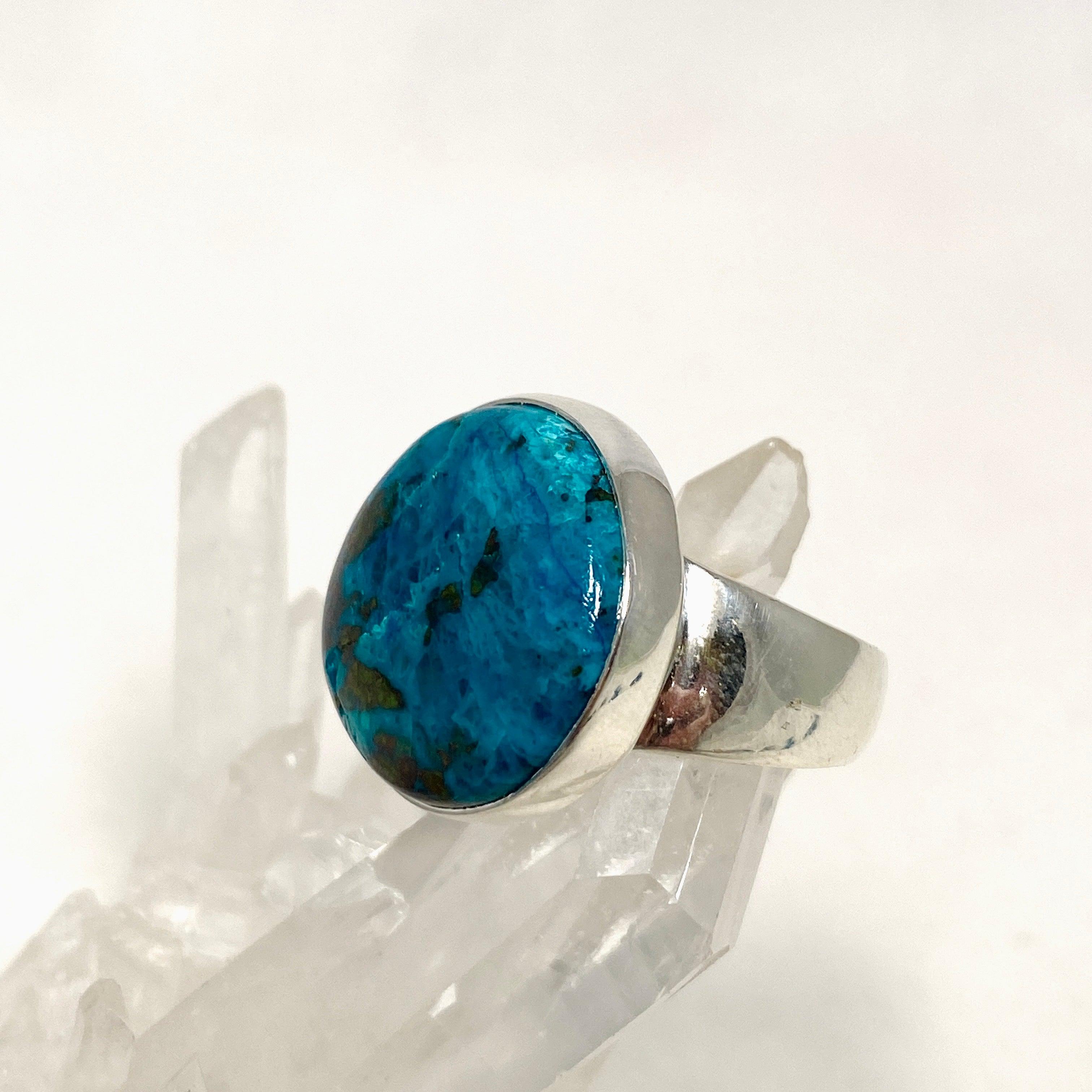 Shattuckite Round Ring Size 9 - Natural Stone Jewelry for Women | KRGJ3236 | Perfect for Boho Style, Spiritual Healing & Everyday Wear