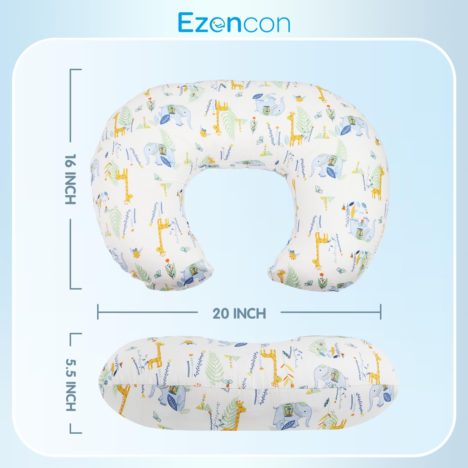 Soft Cotton Nursing Pillow Cover for Breastfeeding - Breathable Slipcover Fits Standard Nursing Pillows & Positioners (Elephant Print) - Perfect for New Moms & Babies at Home, Daycare or Travel